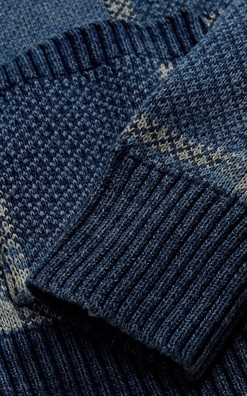 RRL Indigo Plaid Shawl Collar Cardigan Blue Multi