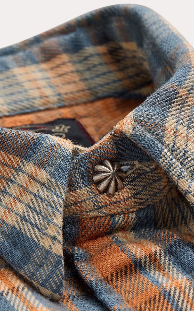 RRL Buffalo Plaid Twill Western Shirt Blue/Orange