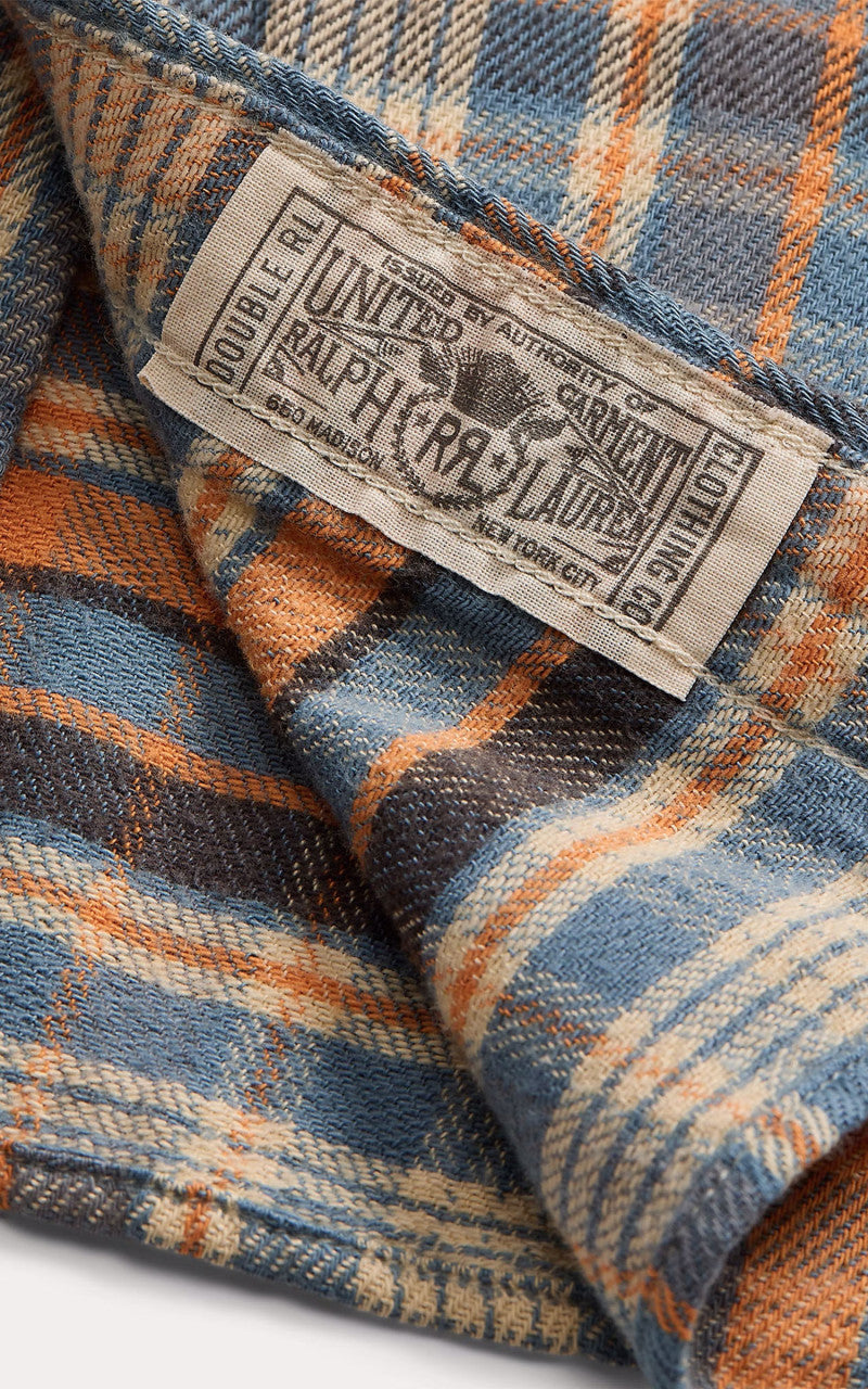 RRL Buffalo Plaid Twill Western Shirt Blue/Orange