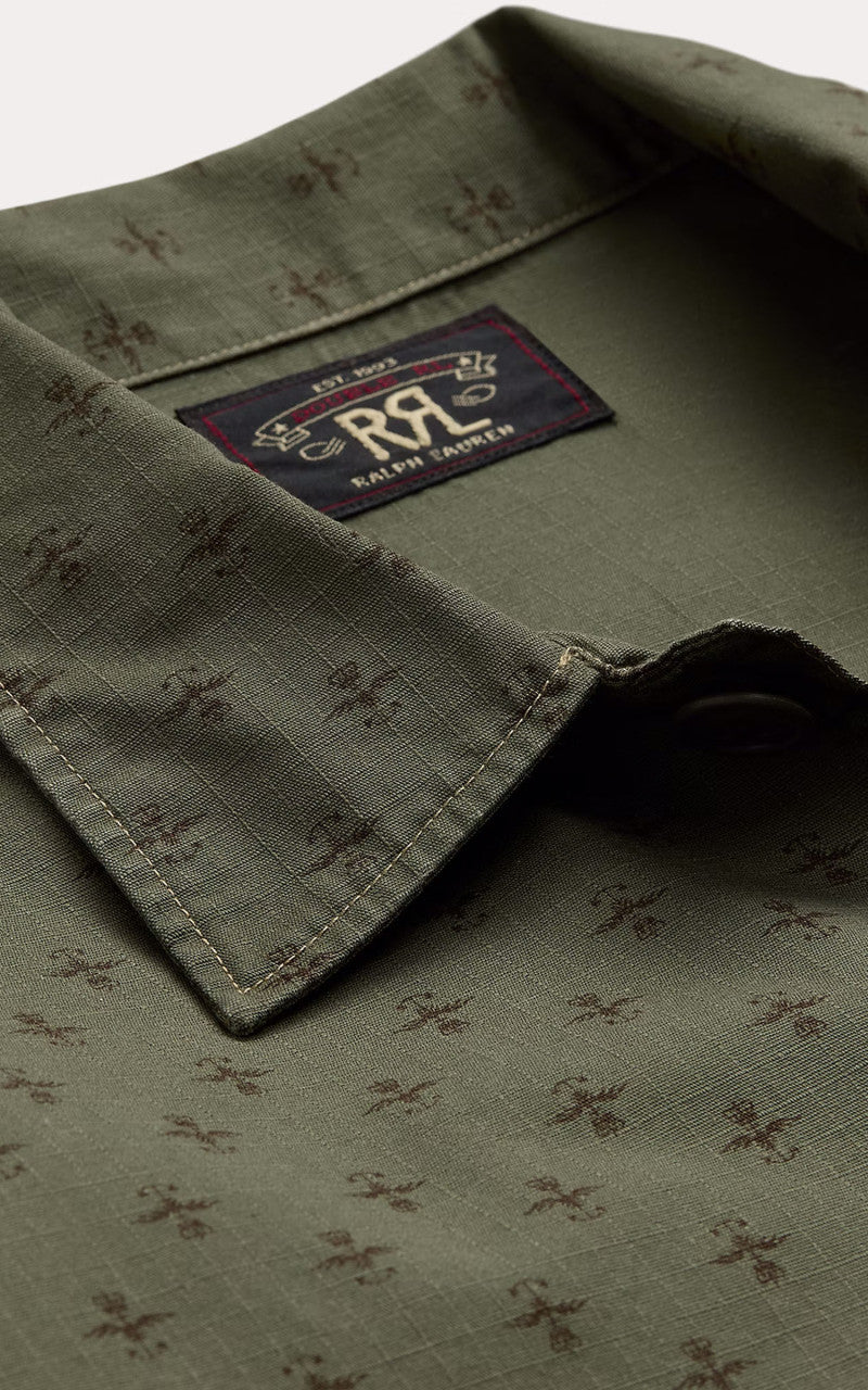 RRL Evantson Print Short Sleeve Ripstop Shirt Printed Olive