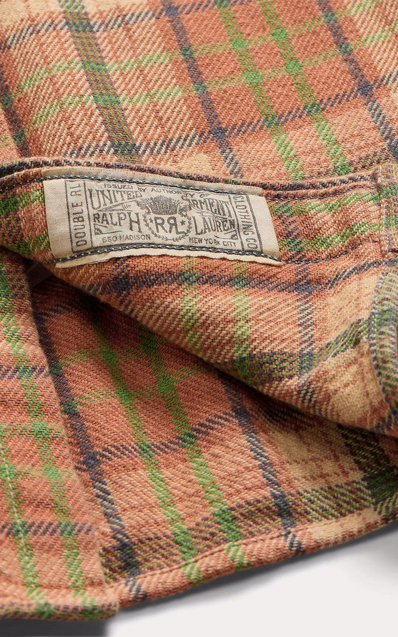 RRL Matlock Plaid Twill Camp Shirt Orange Multi