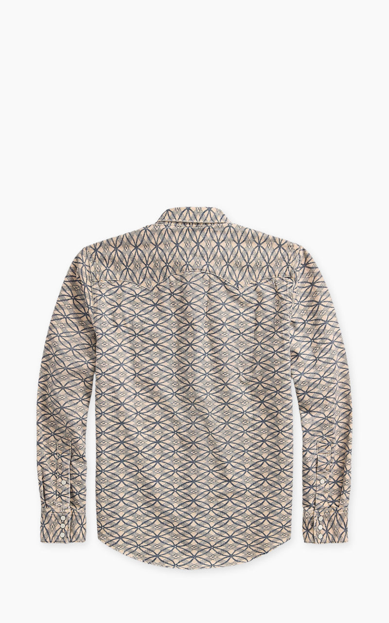 RRL Allen Indigo Print Denim Western Shirt Cream/Indigo