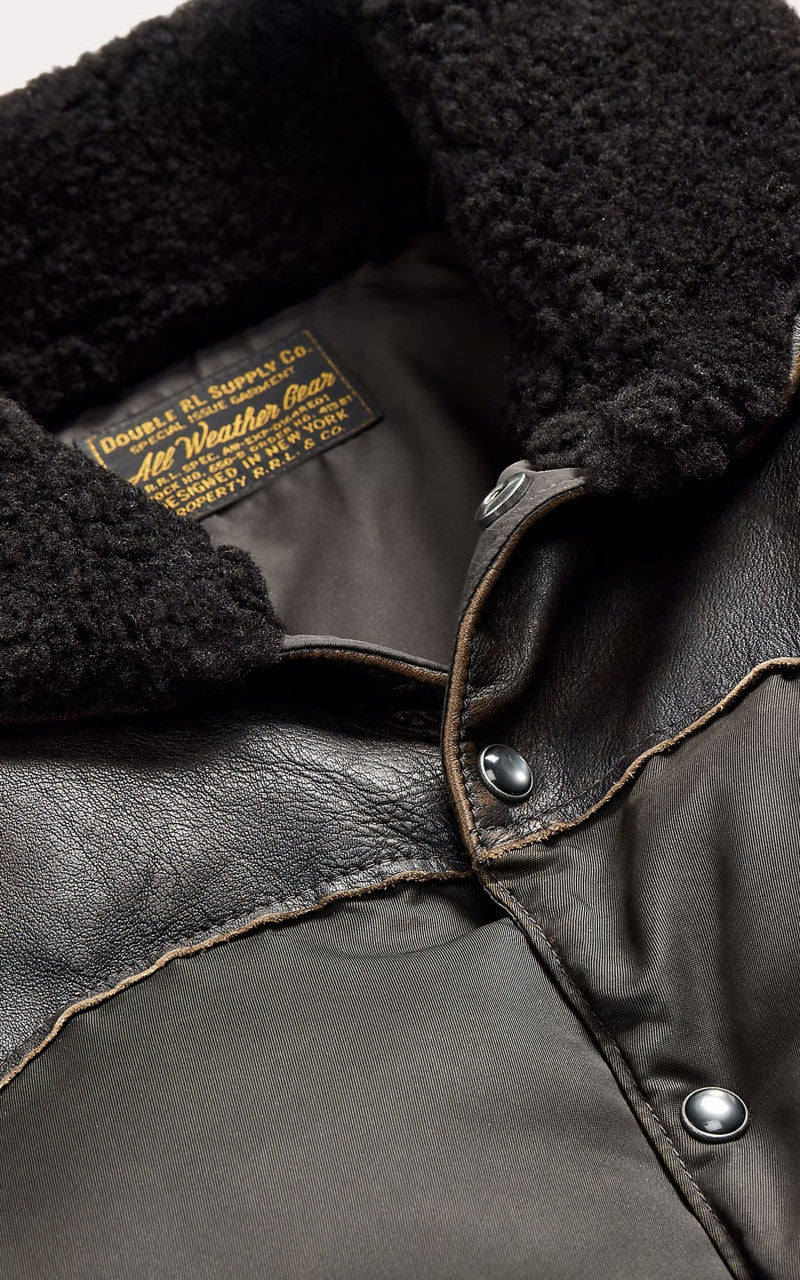 RRL Surrey Shearling-Collar Leather-Yoke Jacket Vintage Black