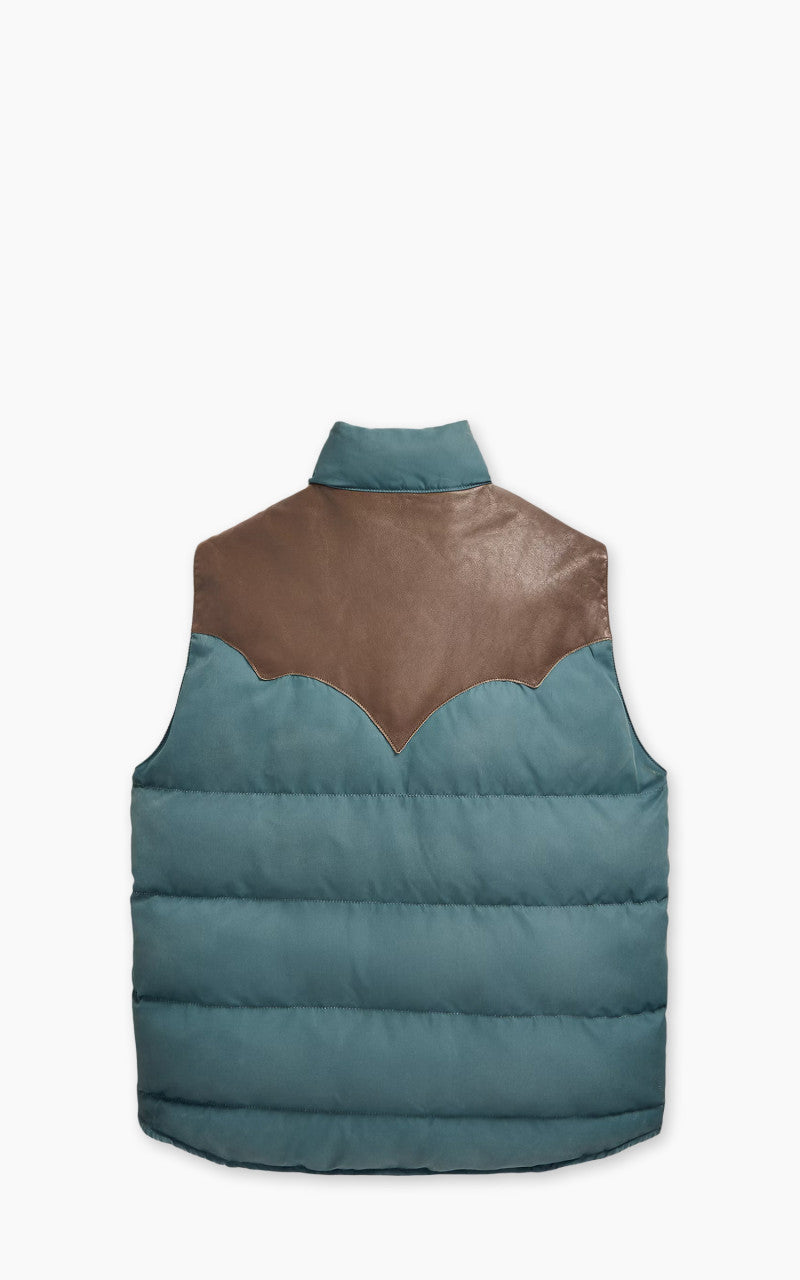 RRL Stonely Leather-Yoke Quilted Vest Vintage Blue