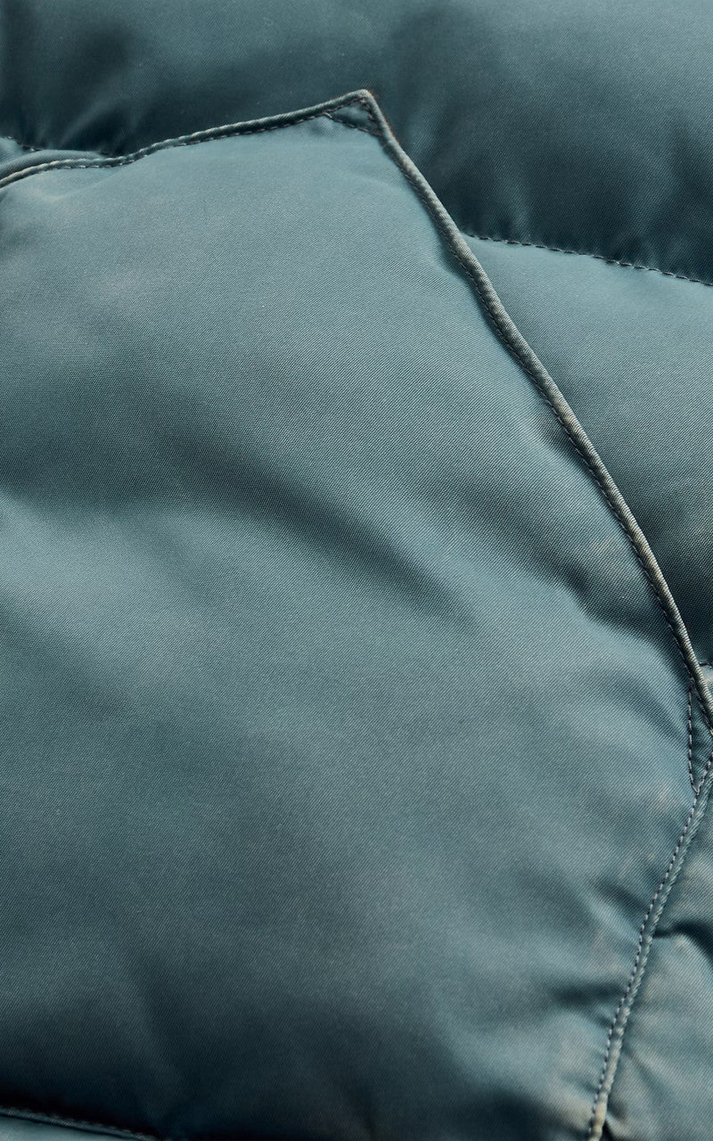 RRL Stonely Leather-Yoke Quilted Vest Vintage Blue