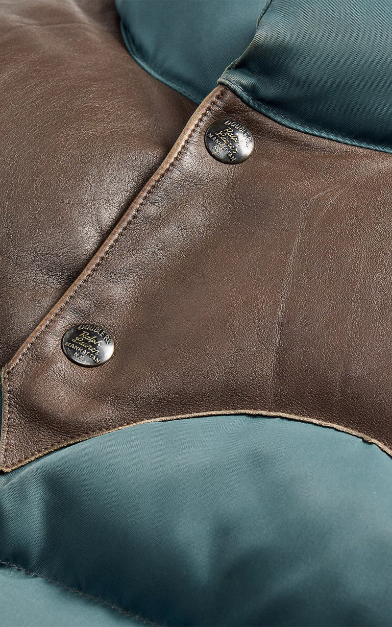 RRL Stonely Leather-Yoke Quilted Vest Vintage Blue