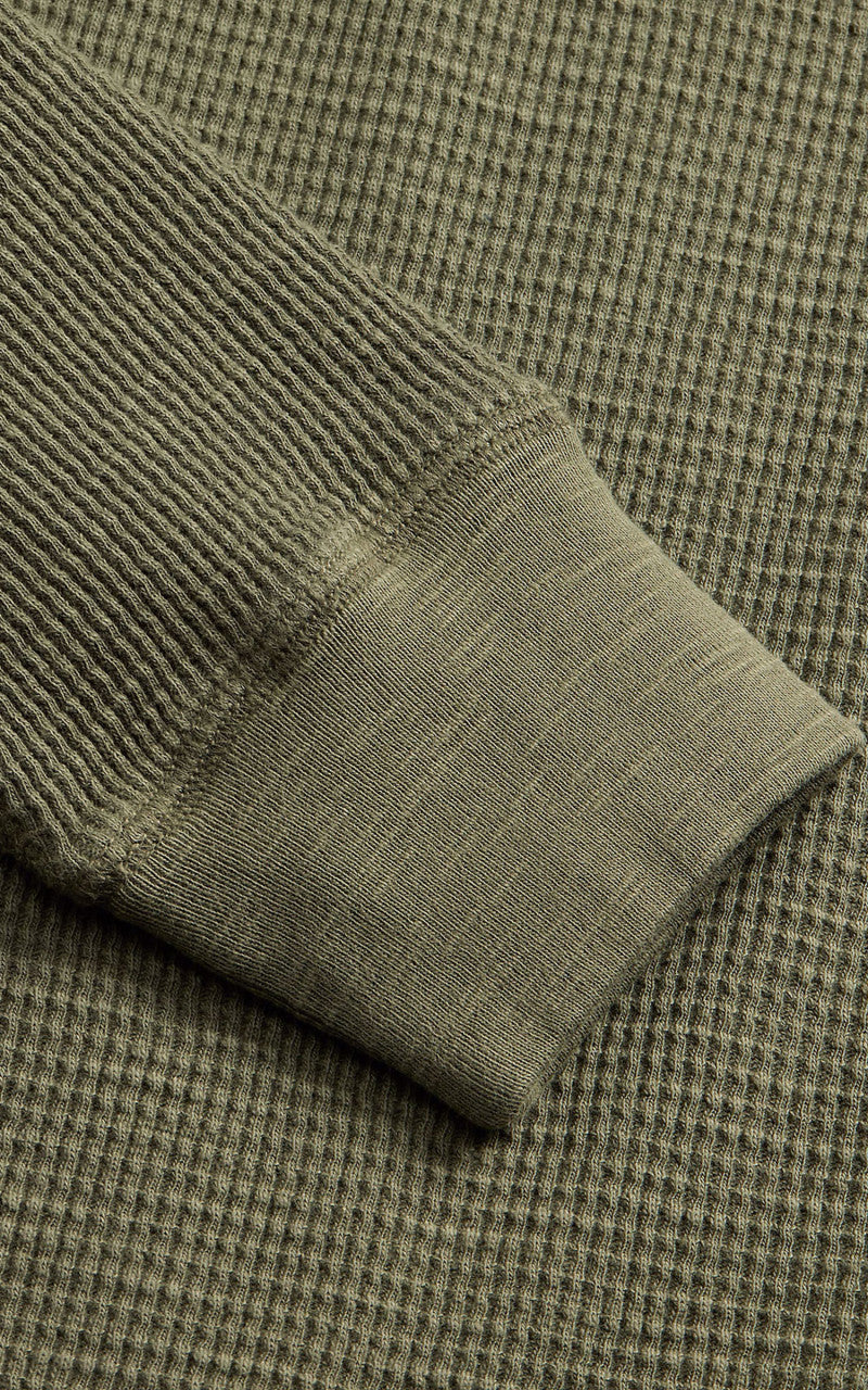 RRL Garment-Dyed Waffle-Knit Henley Shirt Olive