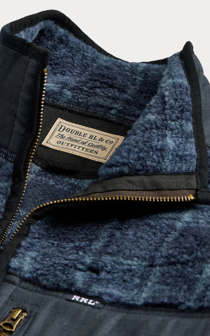 RRL Plaid Wool-Blend Pile Fleece Jacket Navy