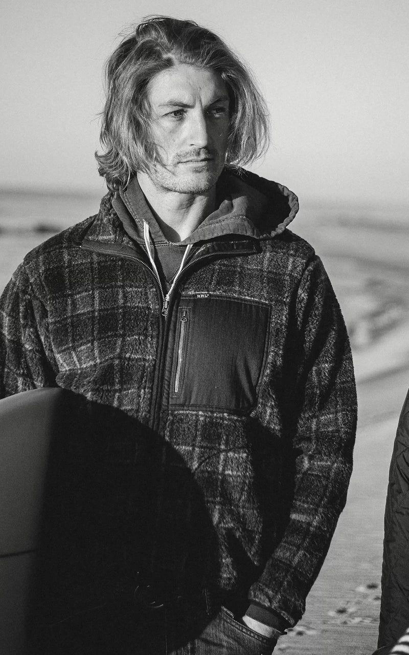 RRL Plaid Wool-Blend Pile Fleece Jacket Navy