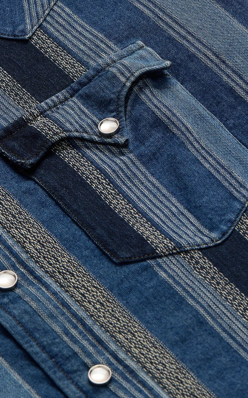 RRL Slim Fit Indigo Striped Western Shirt Indigo/Multi