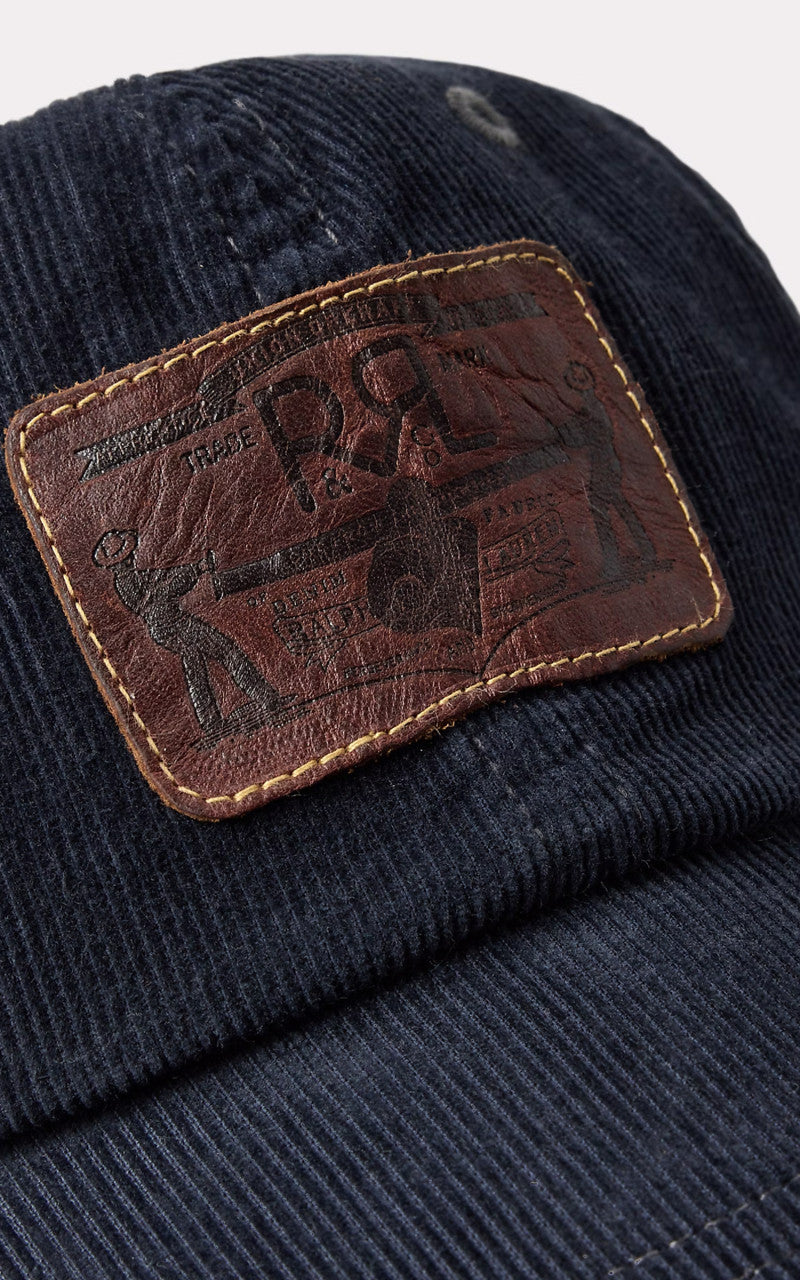 RRL Leather-Patch Corduroy Trucker Cap Navy