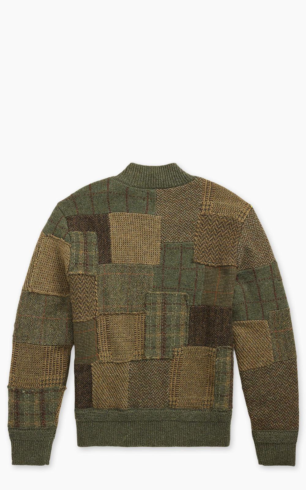 RRL Patchwork Wool-Cashmere Sweater Jacket Olive Multi