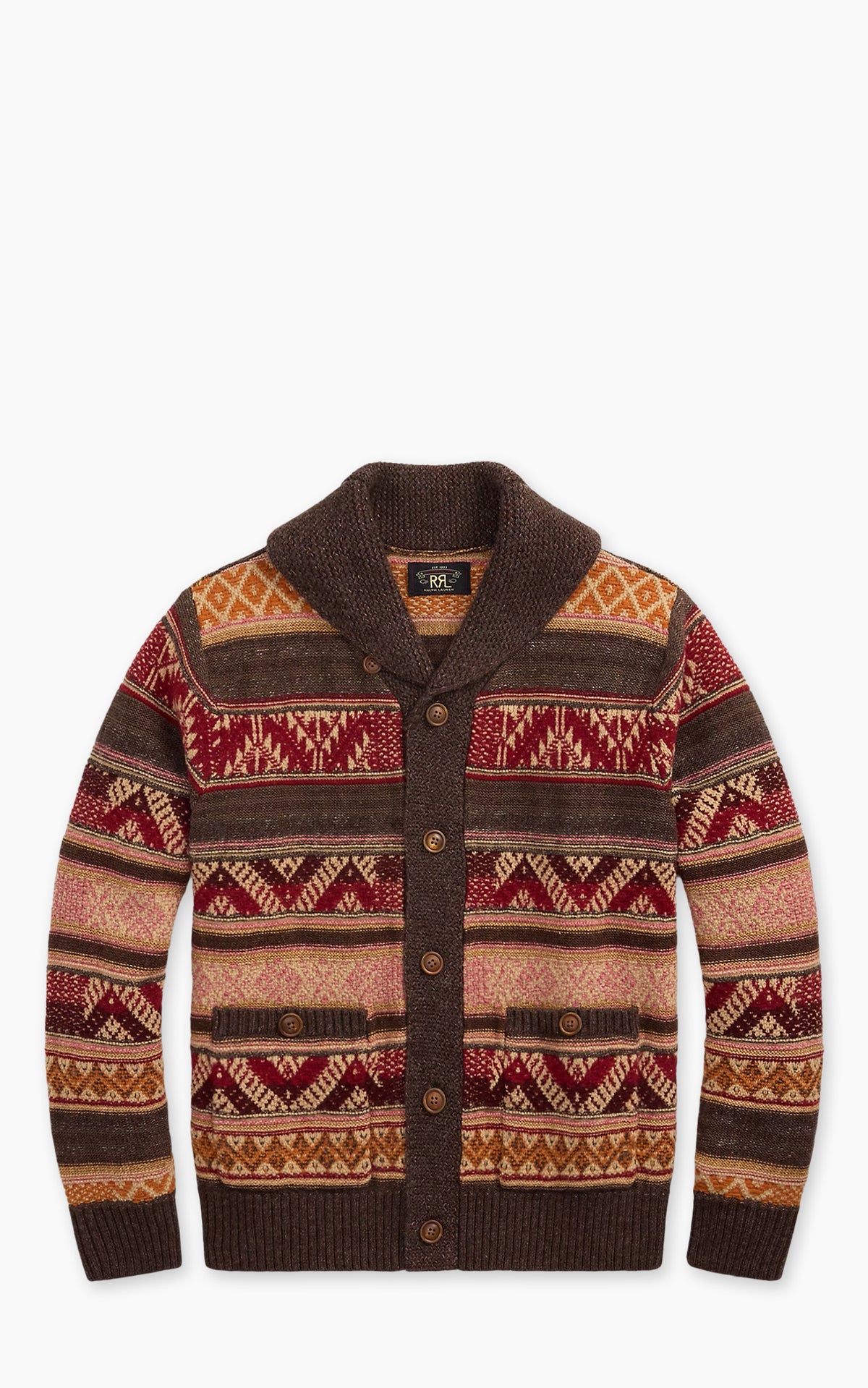 RRL Wool-Blend Shawl-Collar Cardigan Brown/Red Multi