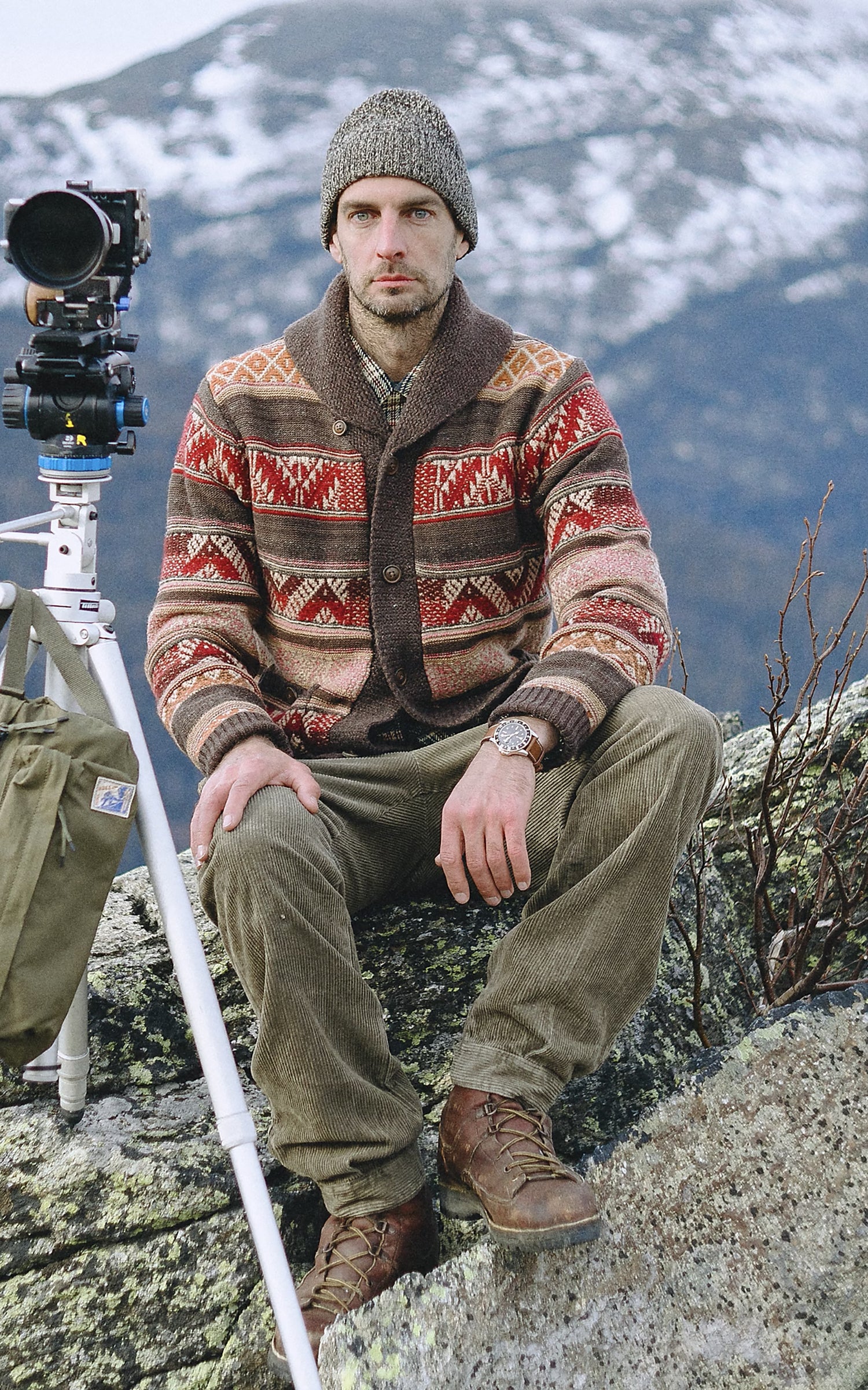 RRL Wool-Blend Shawl-Collar Cardigan Brown/Red Multi