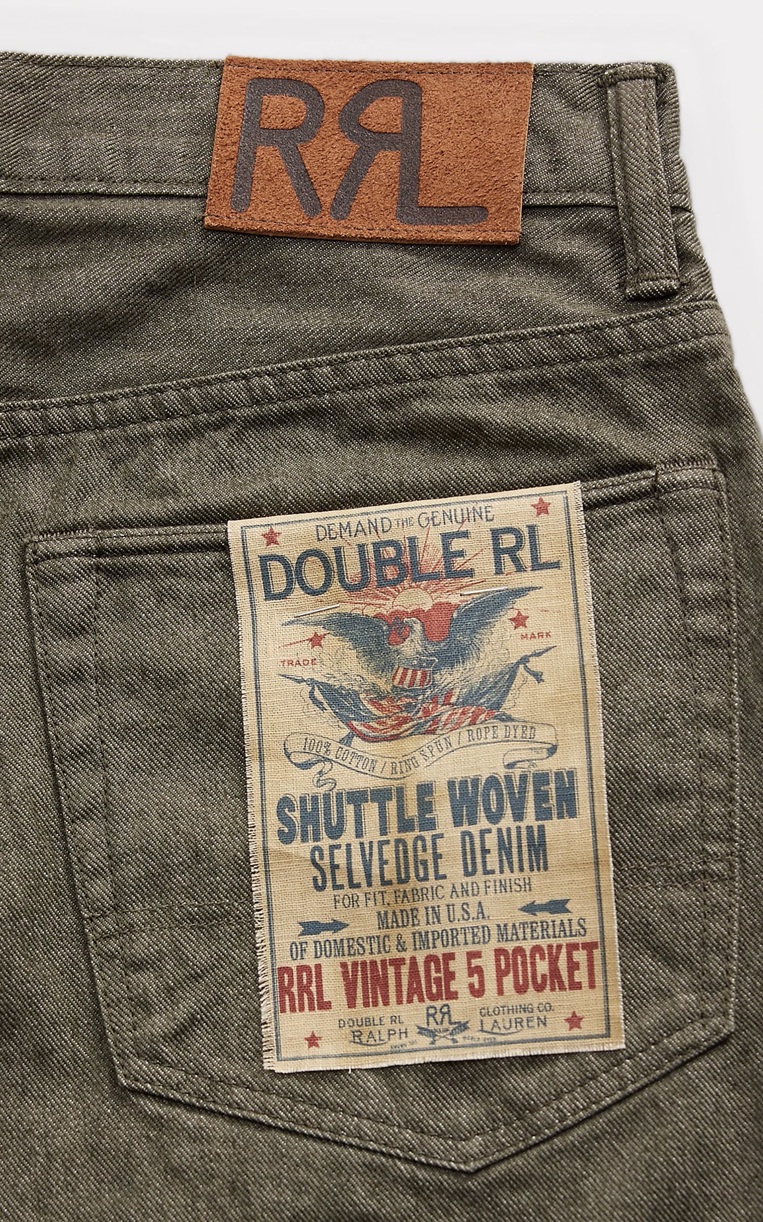 RRL Vintage 5-Pocket Olive Selvedge Jean Olive Rinse