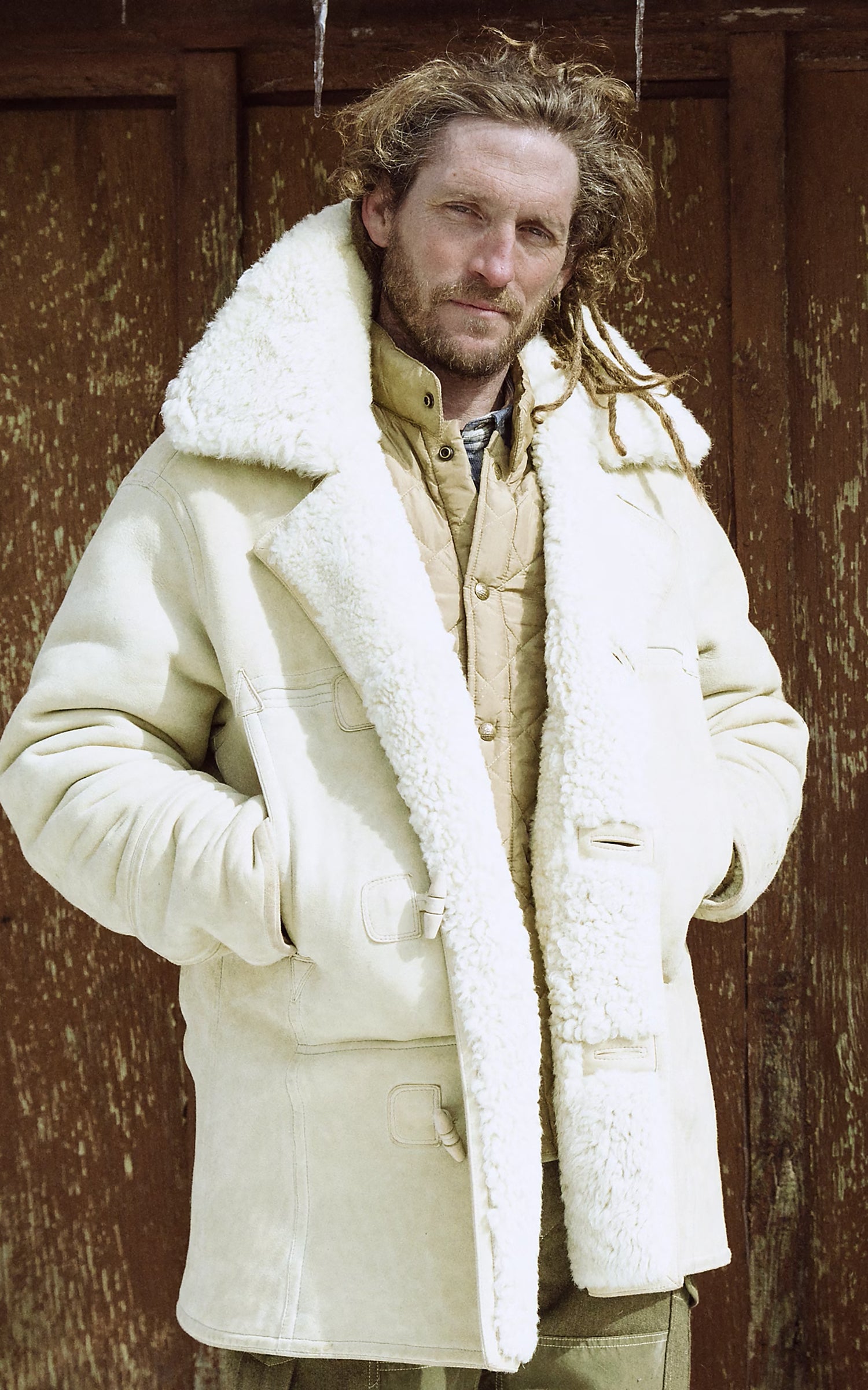 RRL Reinhold Shearling Coat Vintage Cream