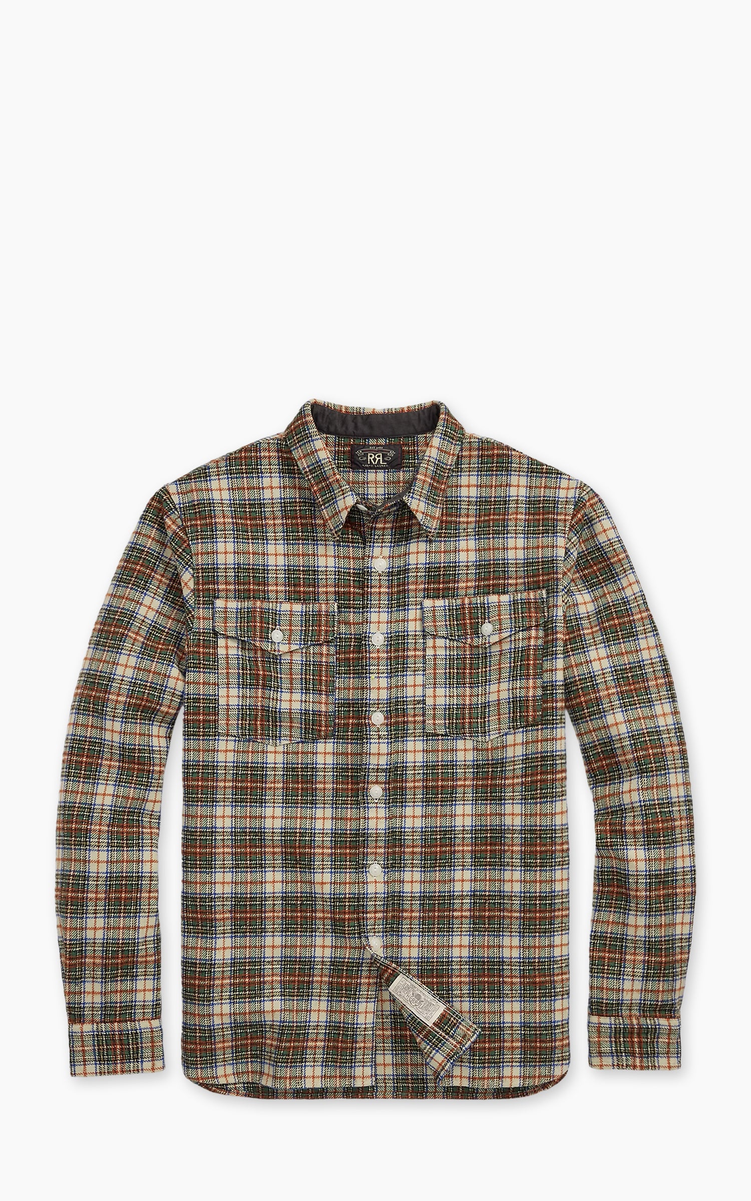 RRL Plaid Wool-Blend Twill Workshirt Cream/Green