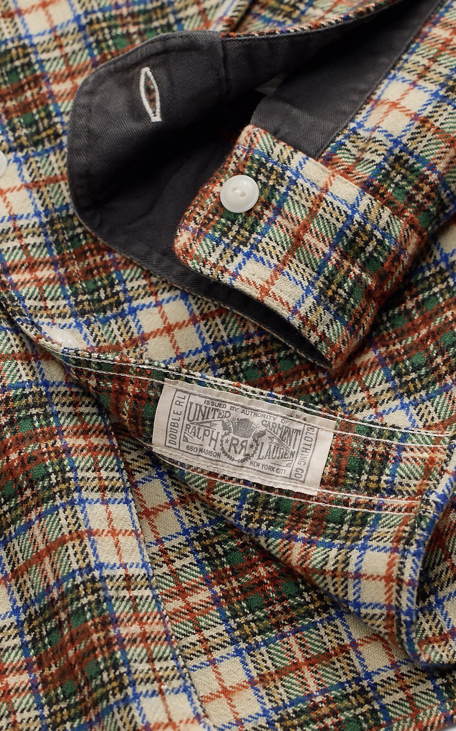 RRL Plaid Wool-Blend Twill Workshirt Cream/Green