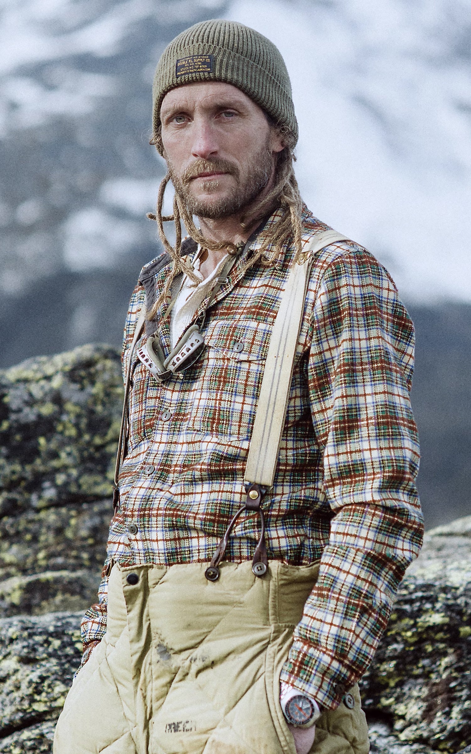 RRL Plaid Wool-Blend Twill Workshirt Cream/Green