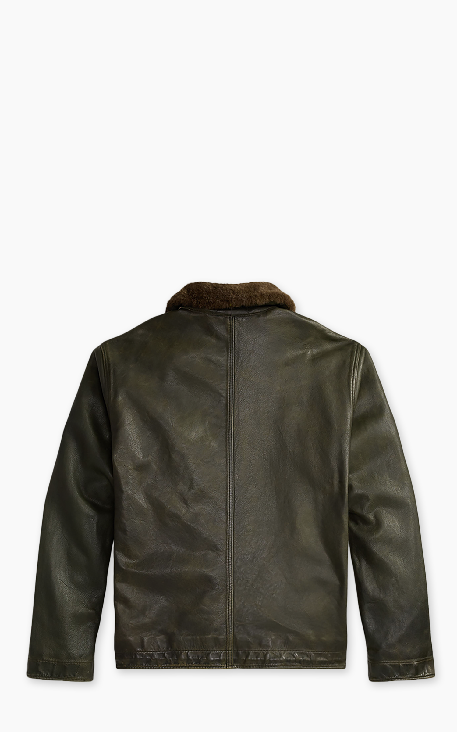 RRL Shearling-Collar Leather Jacket Vintage Olive