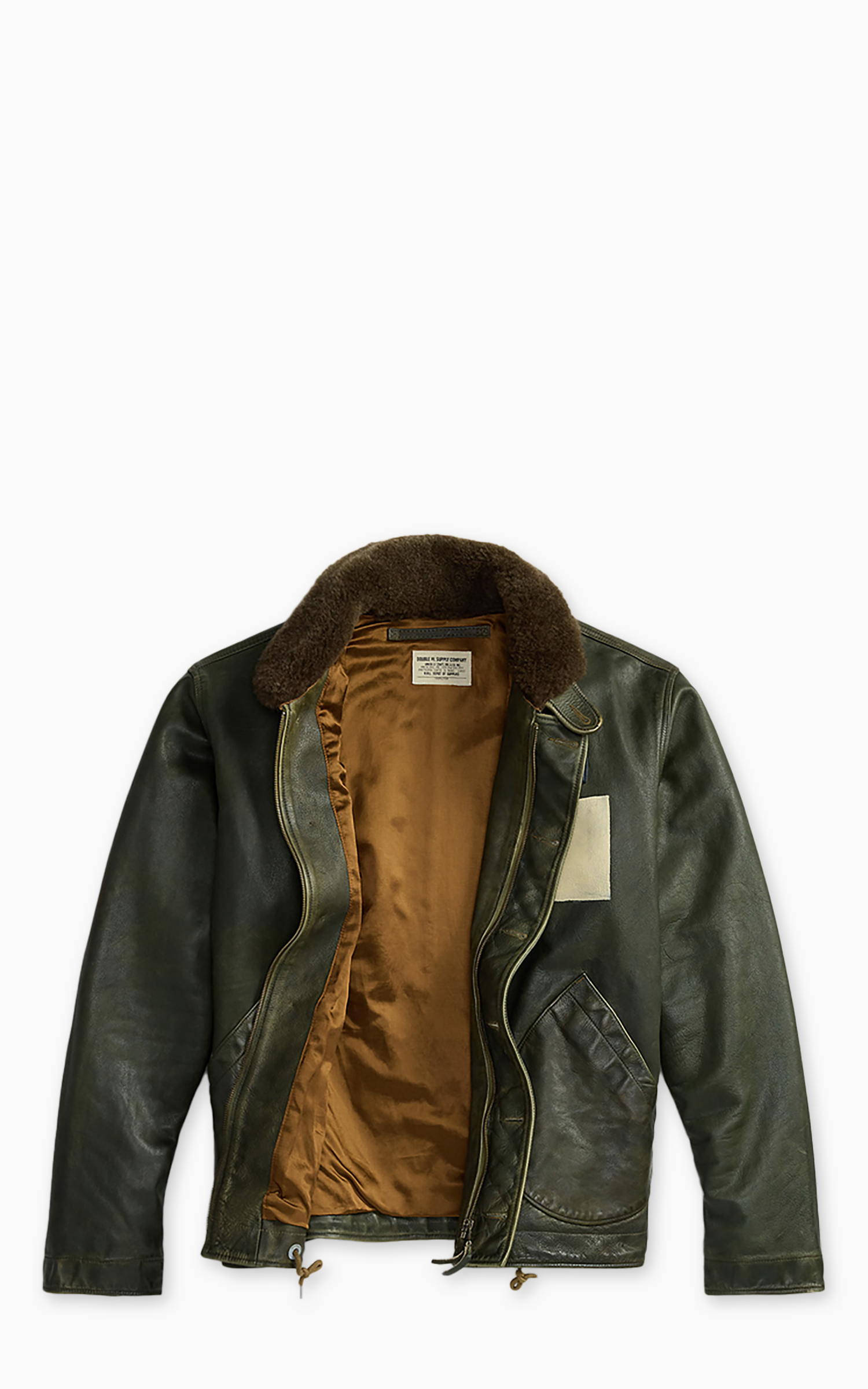 RRL Shearling-Collar Leather Jacket Vintage Olive