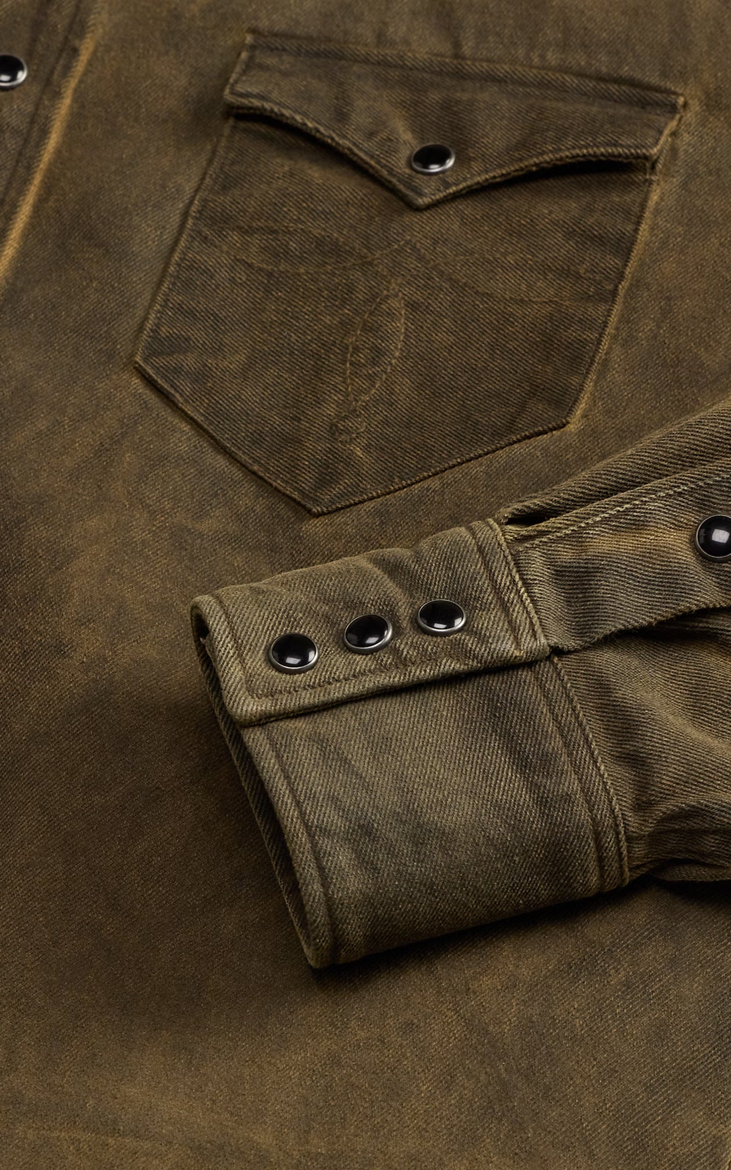 RRL Slim Fit Studded Denim Western Shirt Distressed Brown Wash