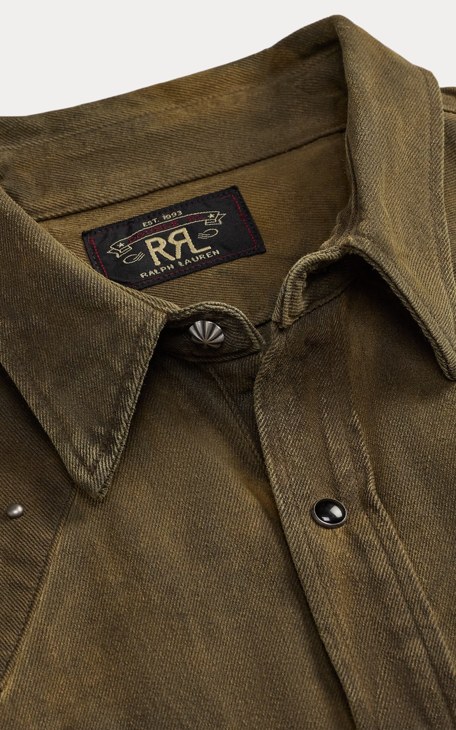 RRL Slim Fit Studded Denim Western Shirt Distressed Brown Wash