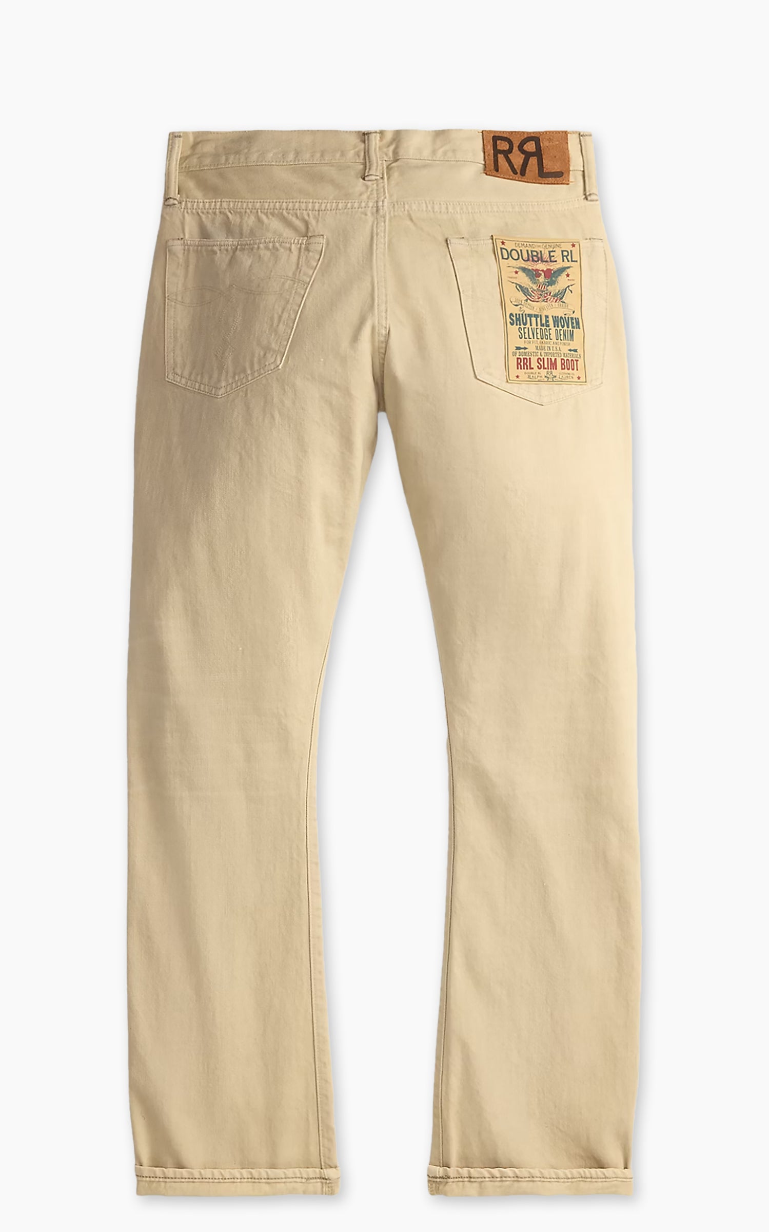 RRL Slim Boot Cream Selvedge Jean Distressed Cream