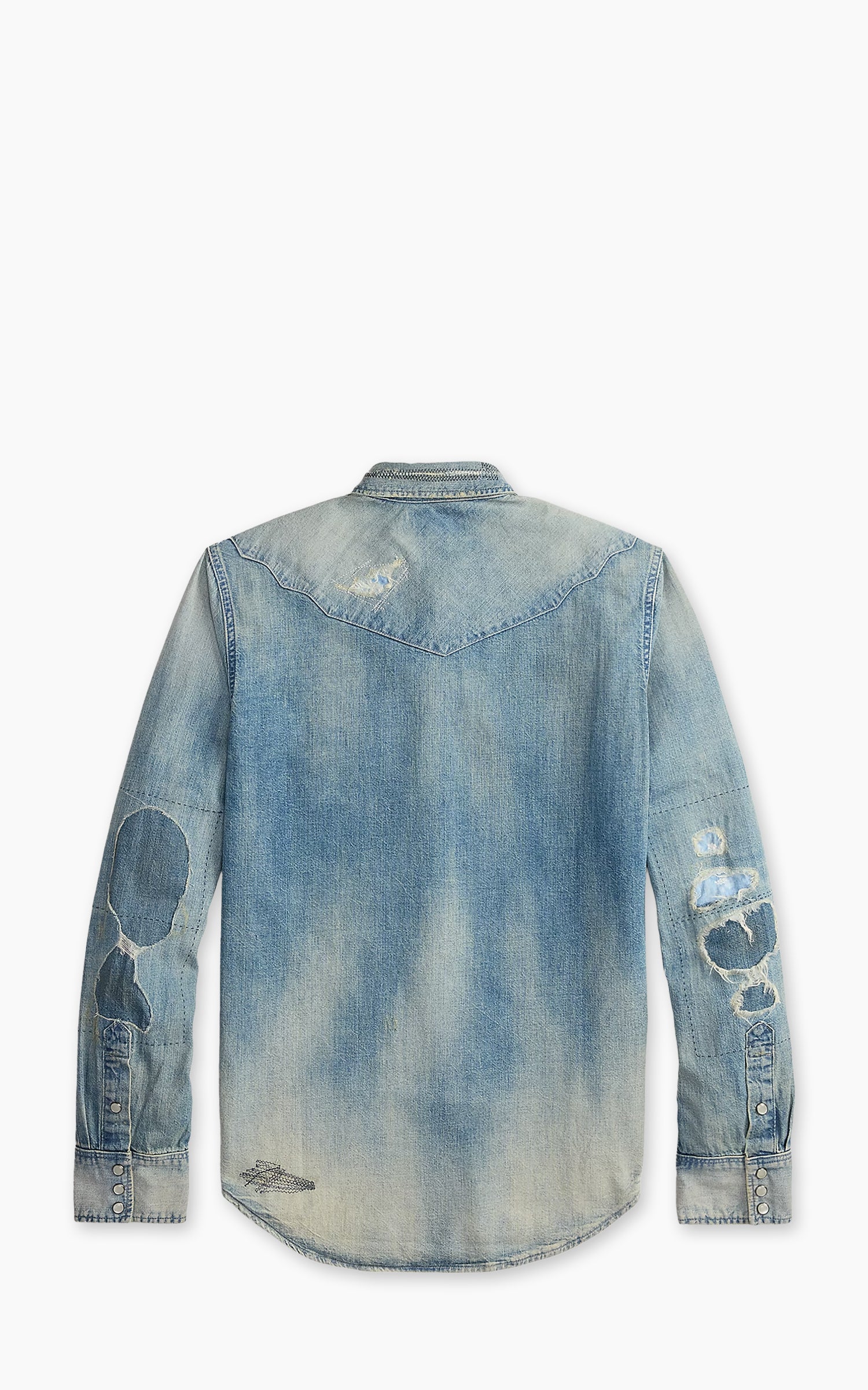 RRL Slim Fit Repaired Denim Western Shirt Addington Wash