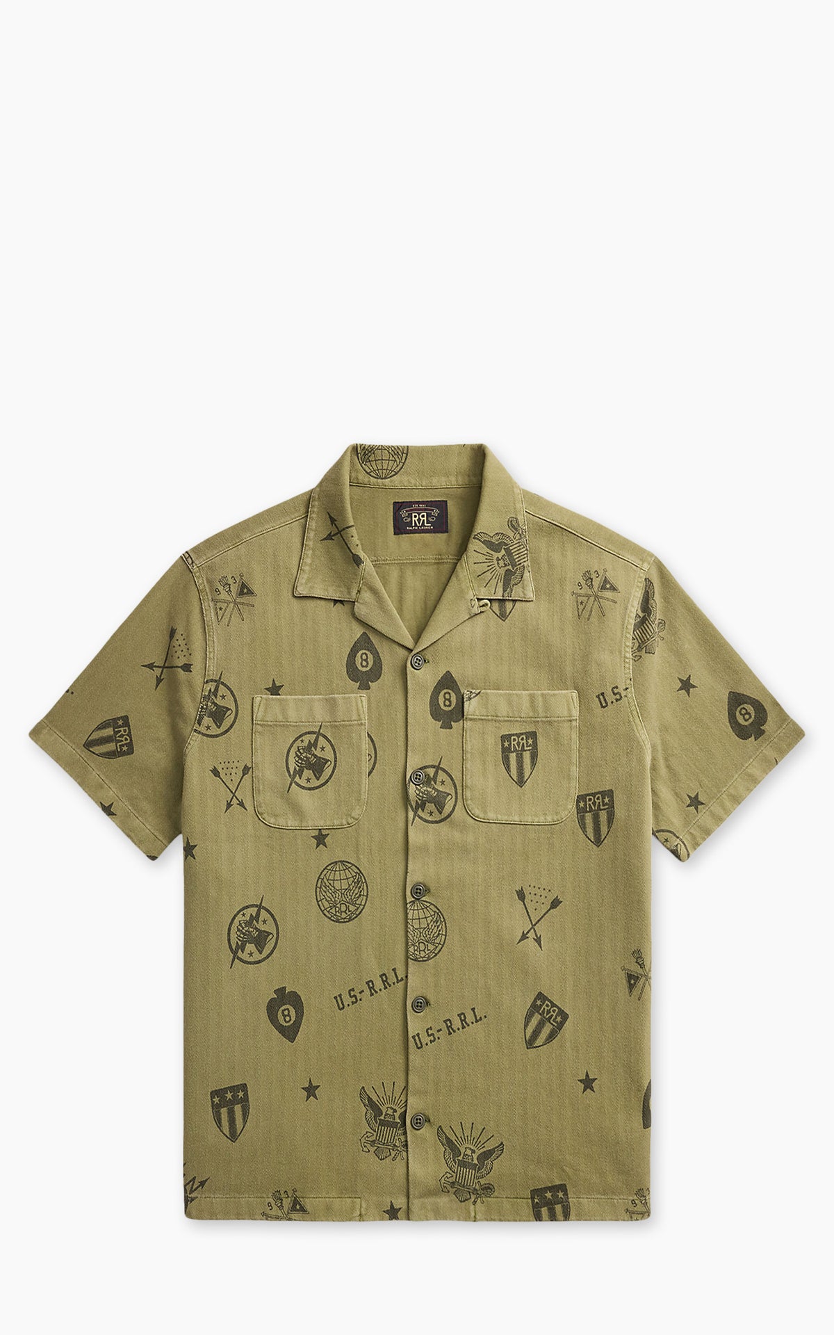 RRL Knit Herringbone Twill Camp Shirt OD7