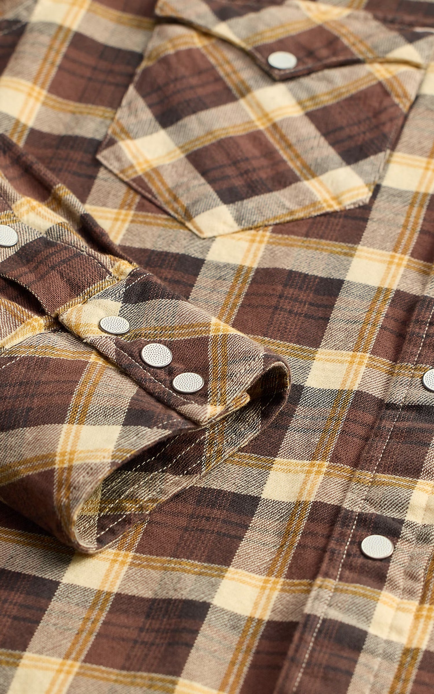 RRL Slim Fit Plaid Twill Western Shirt Brown/Mustard/Cream