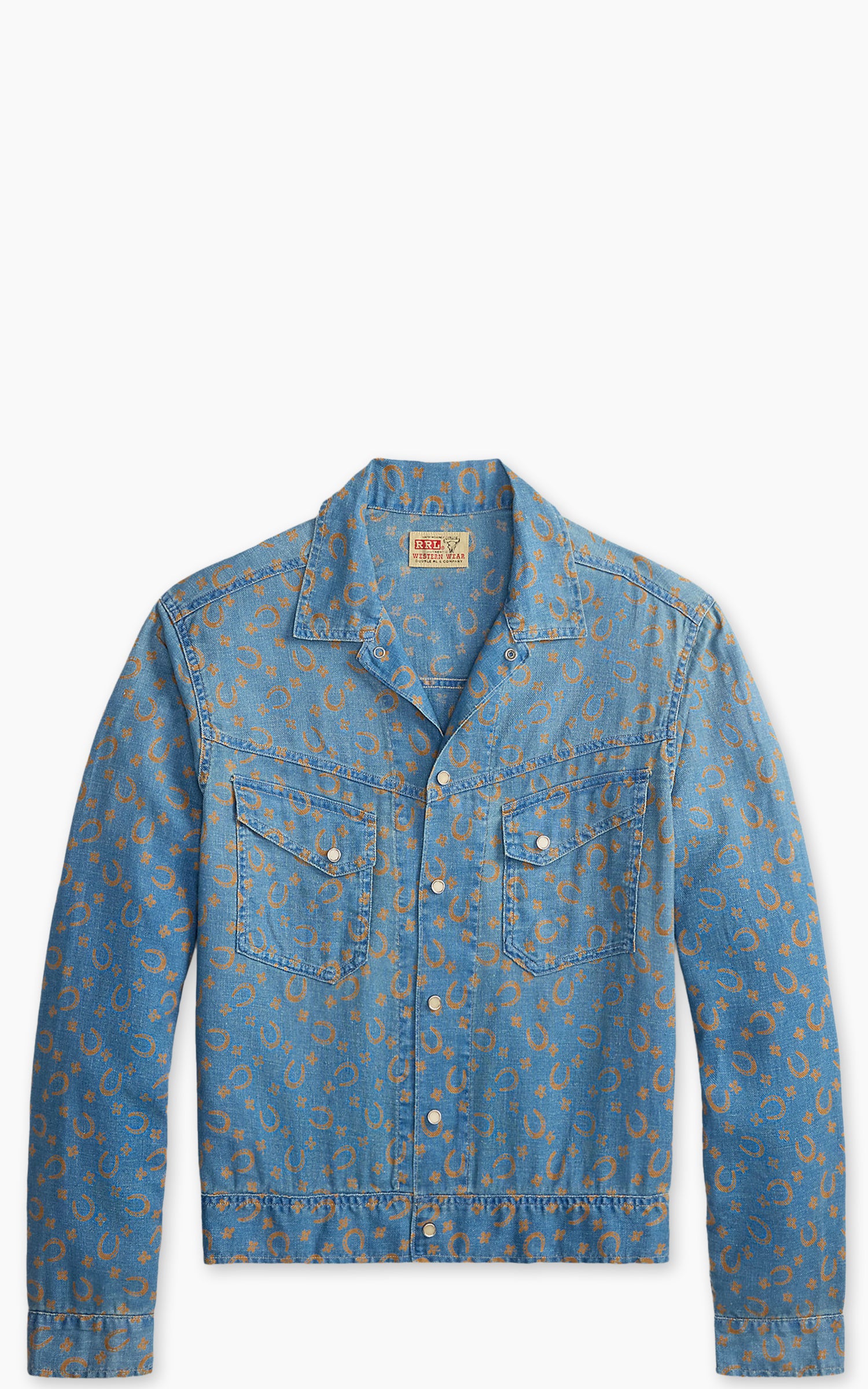 RRL Denim Button Shirt 幾何学柄 L RRL Horseshoe-Print Denim Shirt Jacket Indigo