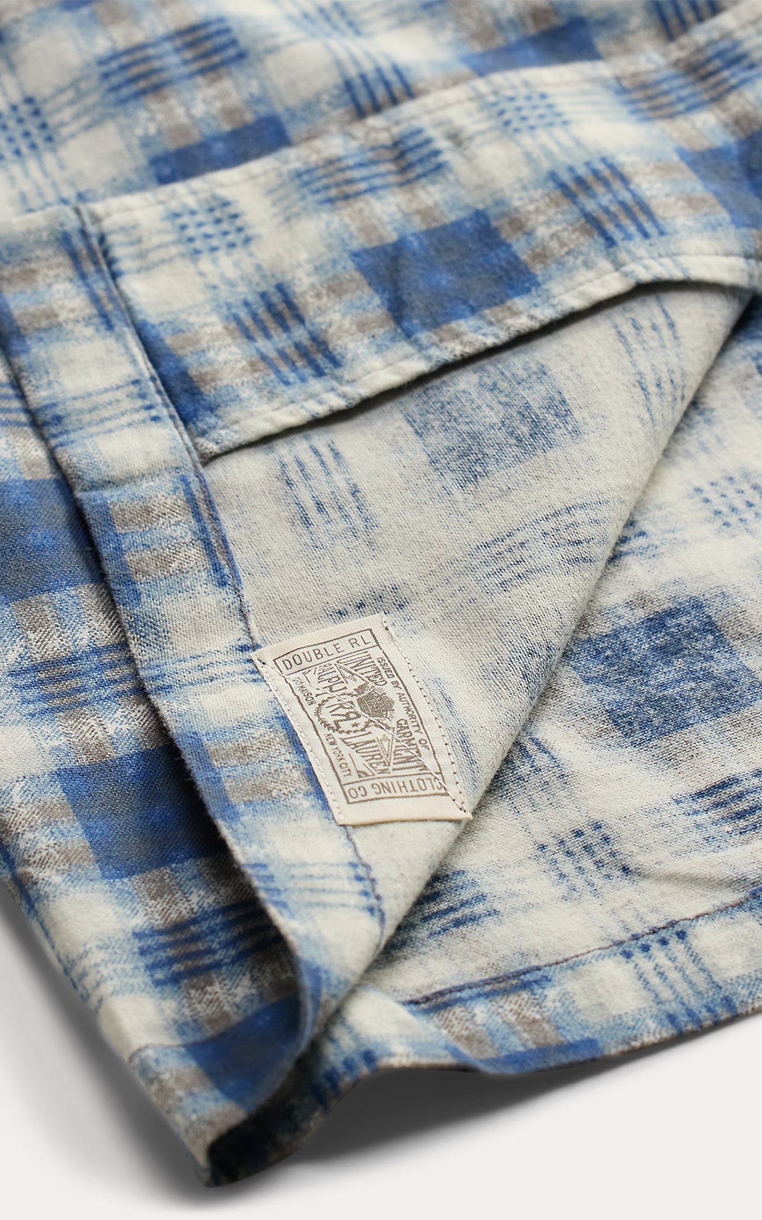 RRL Plaid-Print Brushed Camp Shirt Indigo Blue/Black