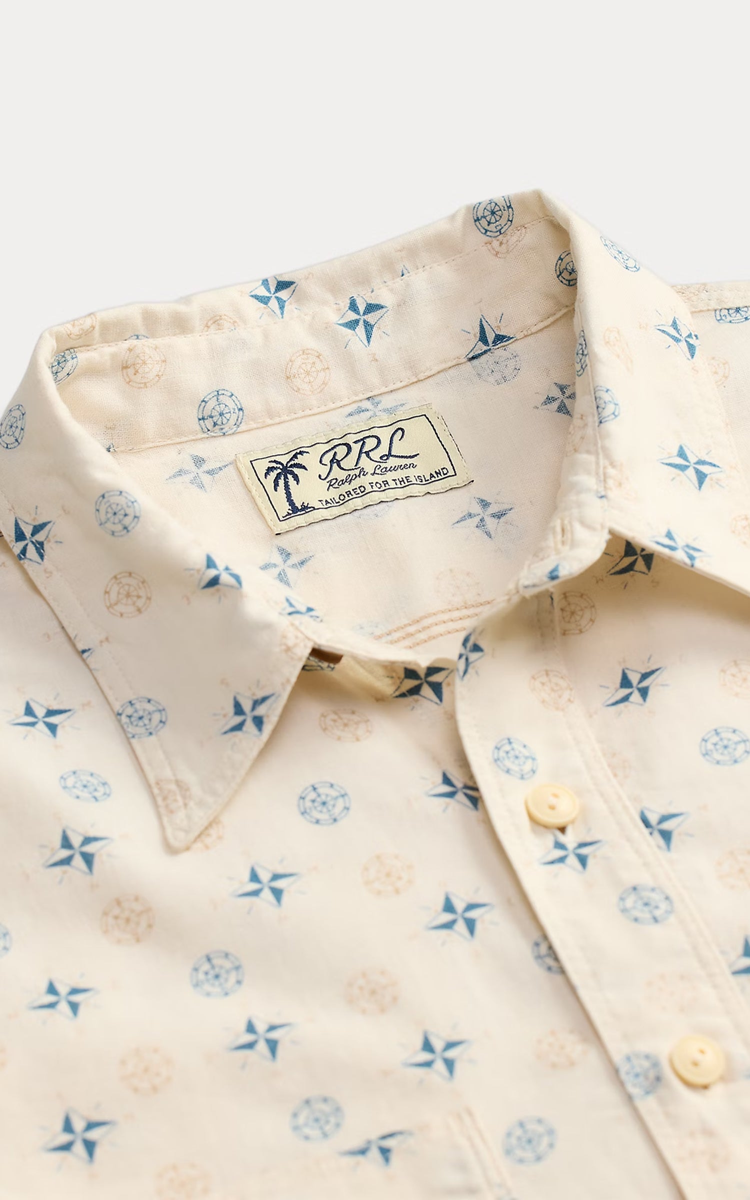 RRL Nautical-Print Linen-Cotton Workshirt Indigo Blue/Multi