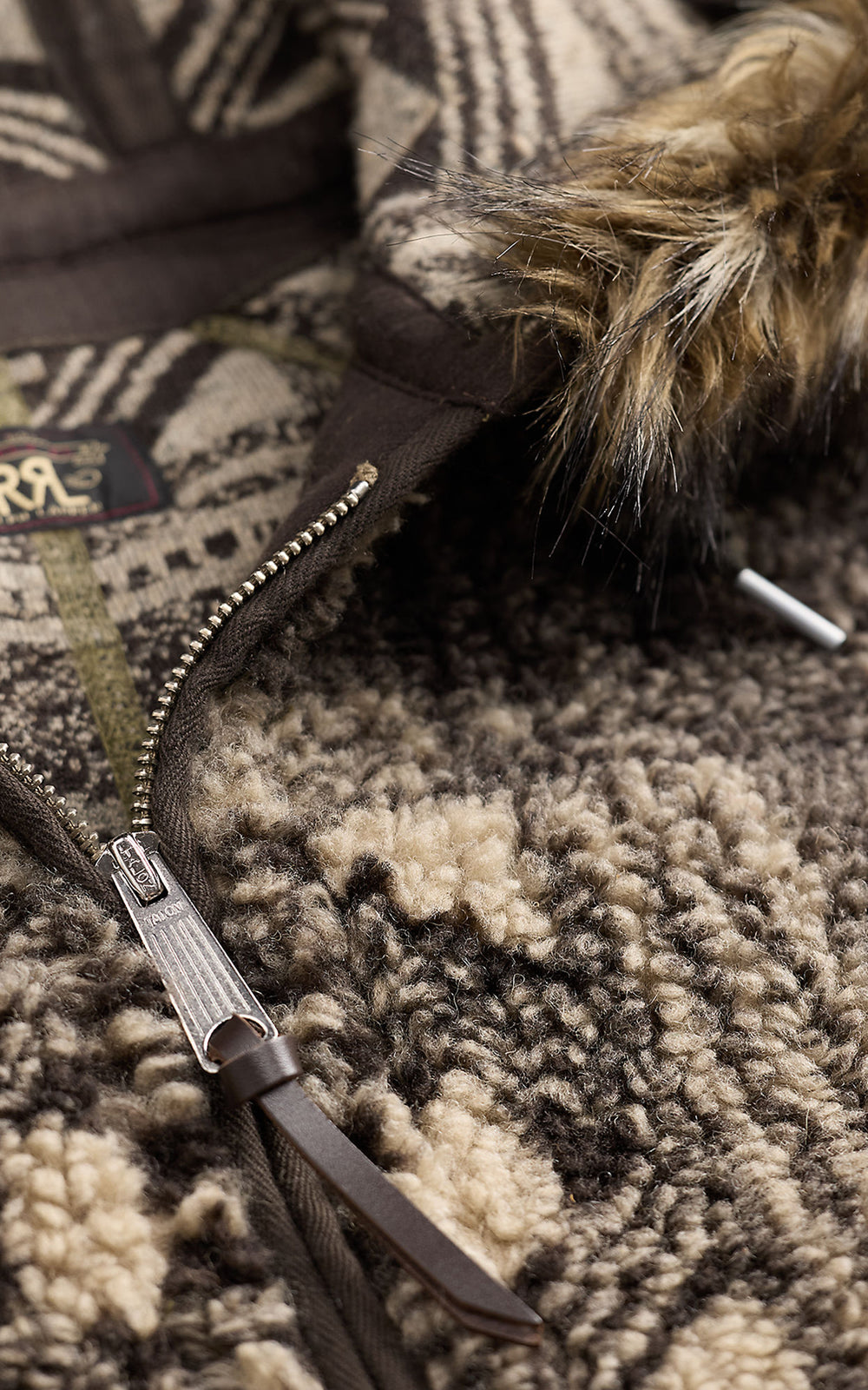 RRL Faux-Fur-Trim Fleece Jacket Cream/Multi