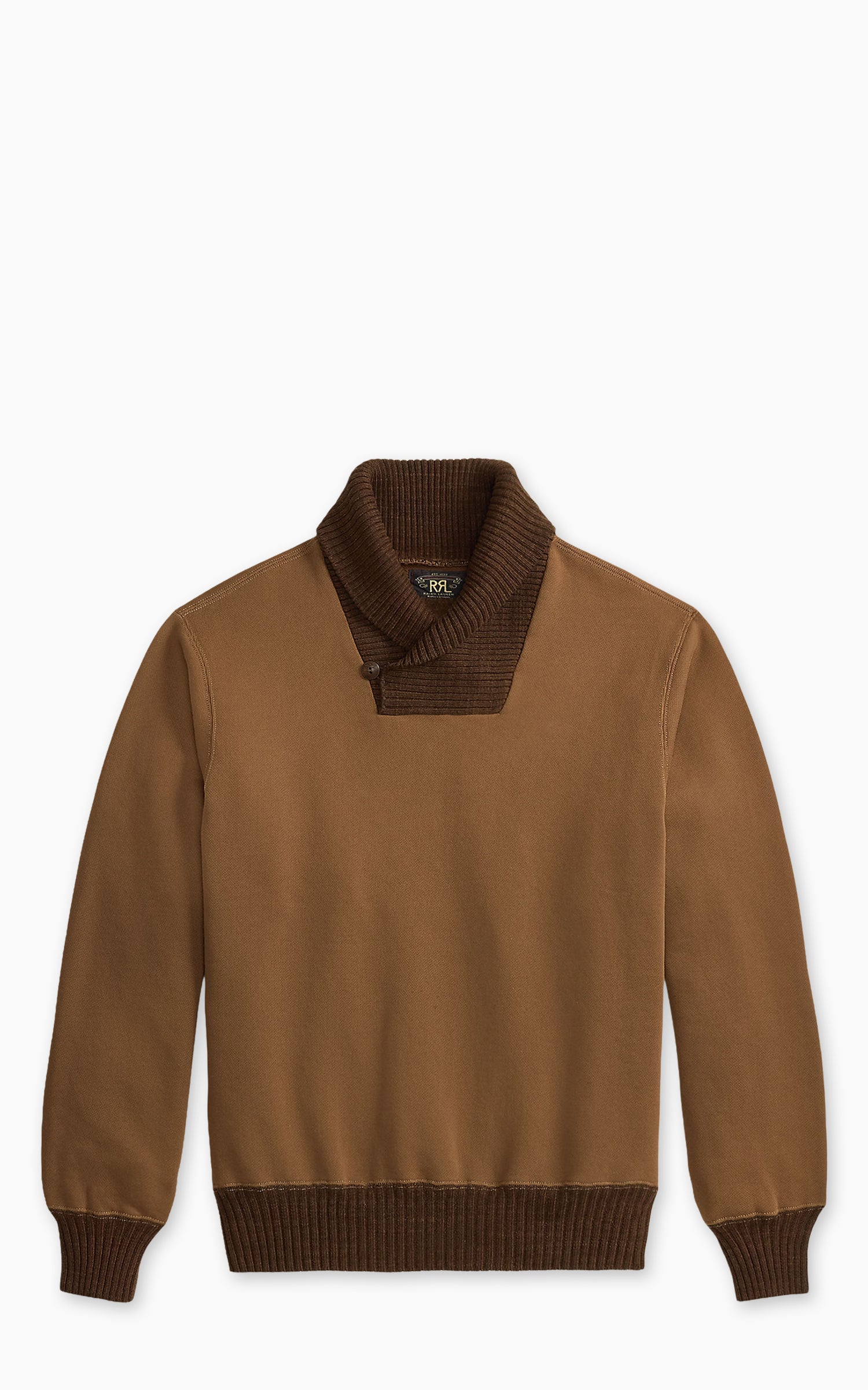RRL Garment-Dyed Fleece Shawl Sweatshirt Tan