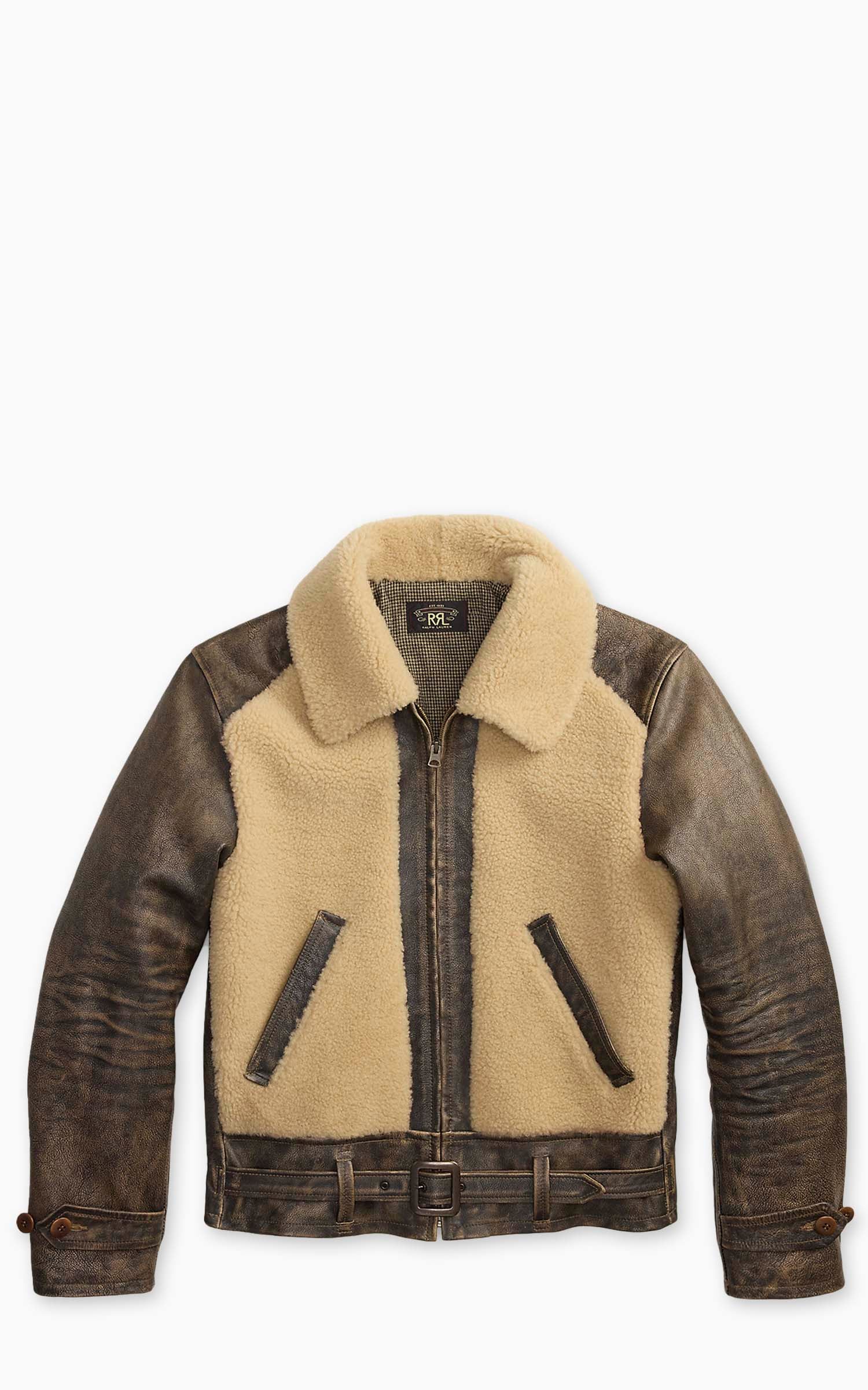 RRL Shearling Panel Leather Jacket Vintage Brown