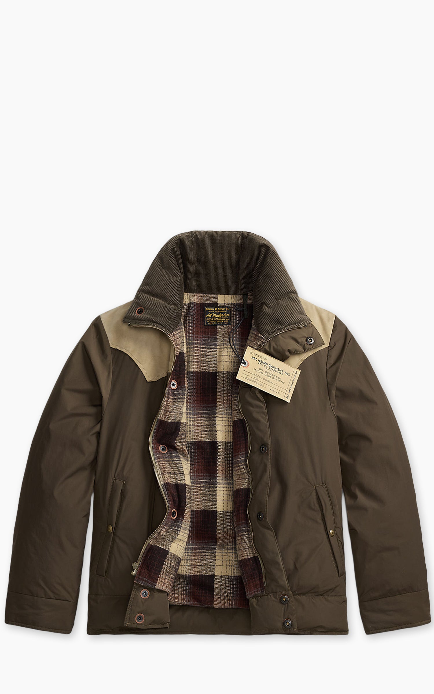 RRL Leather-Yoke Western Jacket Dark Olive