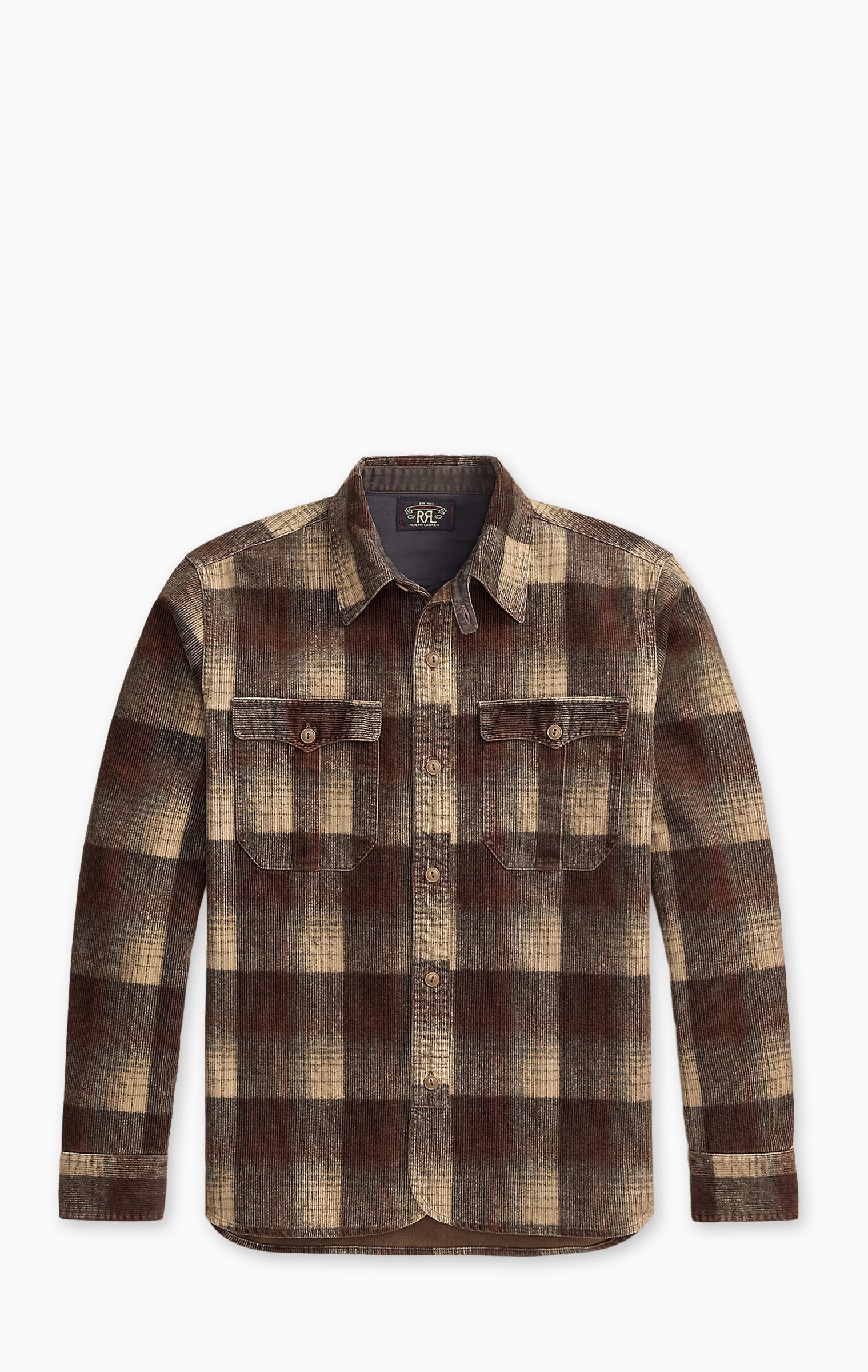 RRL Plaid-Print Corduroy Workshirt Brown/Grey