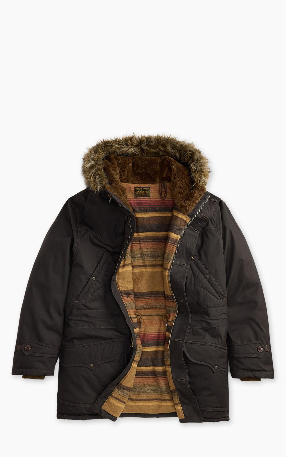 RRL Faux-Fur-Trim Coated Canvas Parka Washed Black