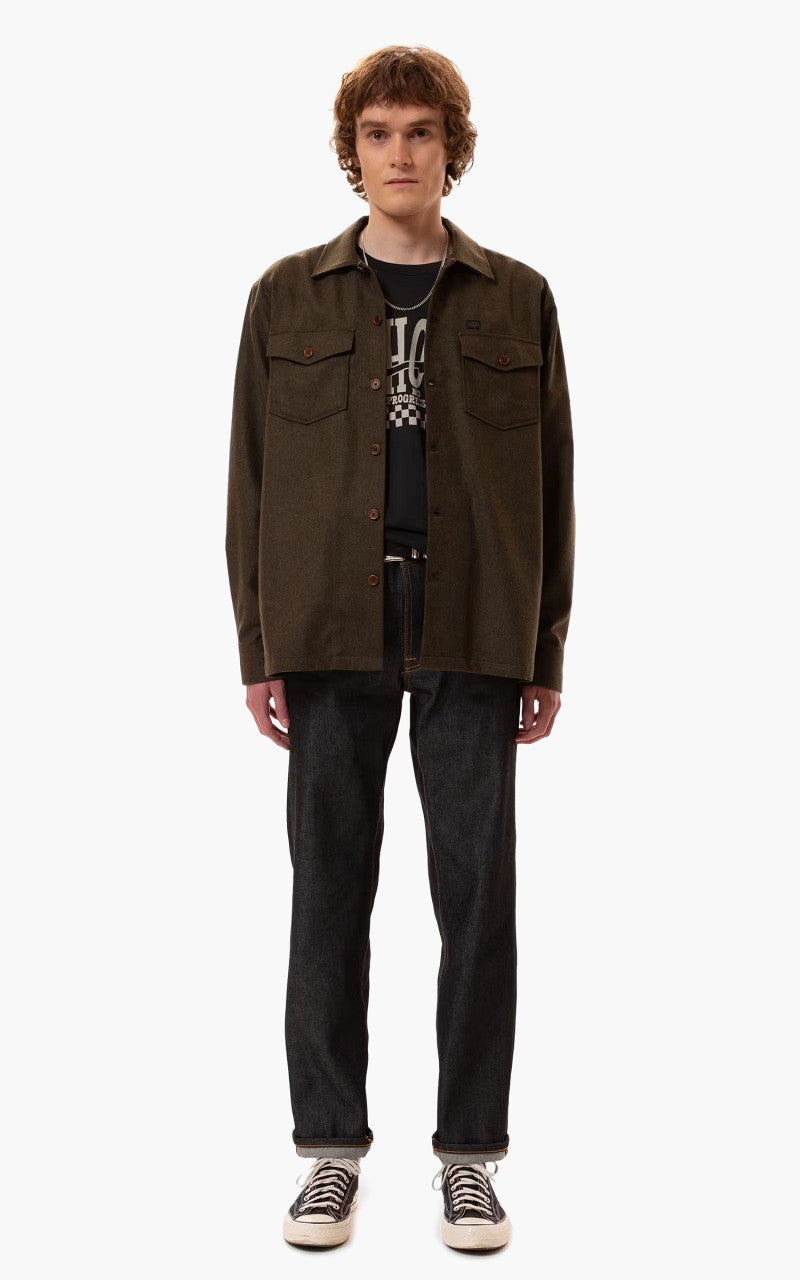 Nudie Jeans Vincent Melange Board Shirt Green Melange