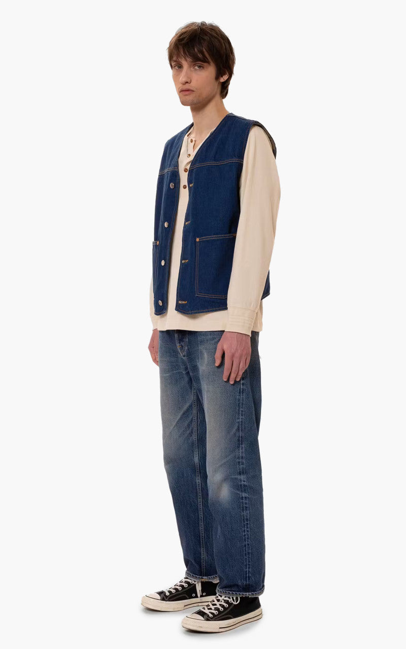 Nudie Jeans Harry Rinse Denim Vest Dark Blue
