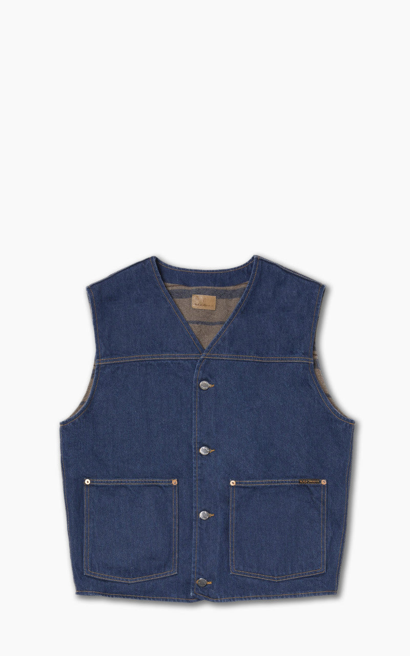 Nudie Jeans Harry Rinse Denim Vest Dark Blue