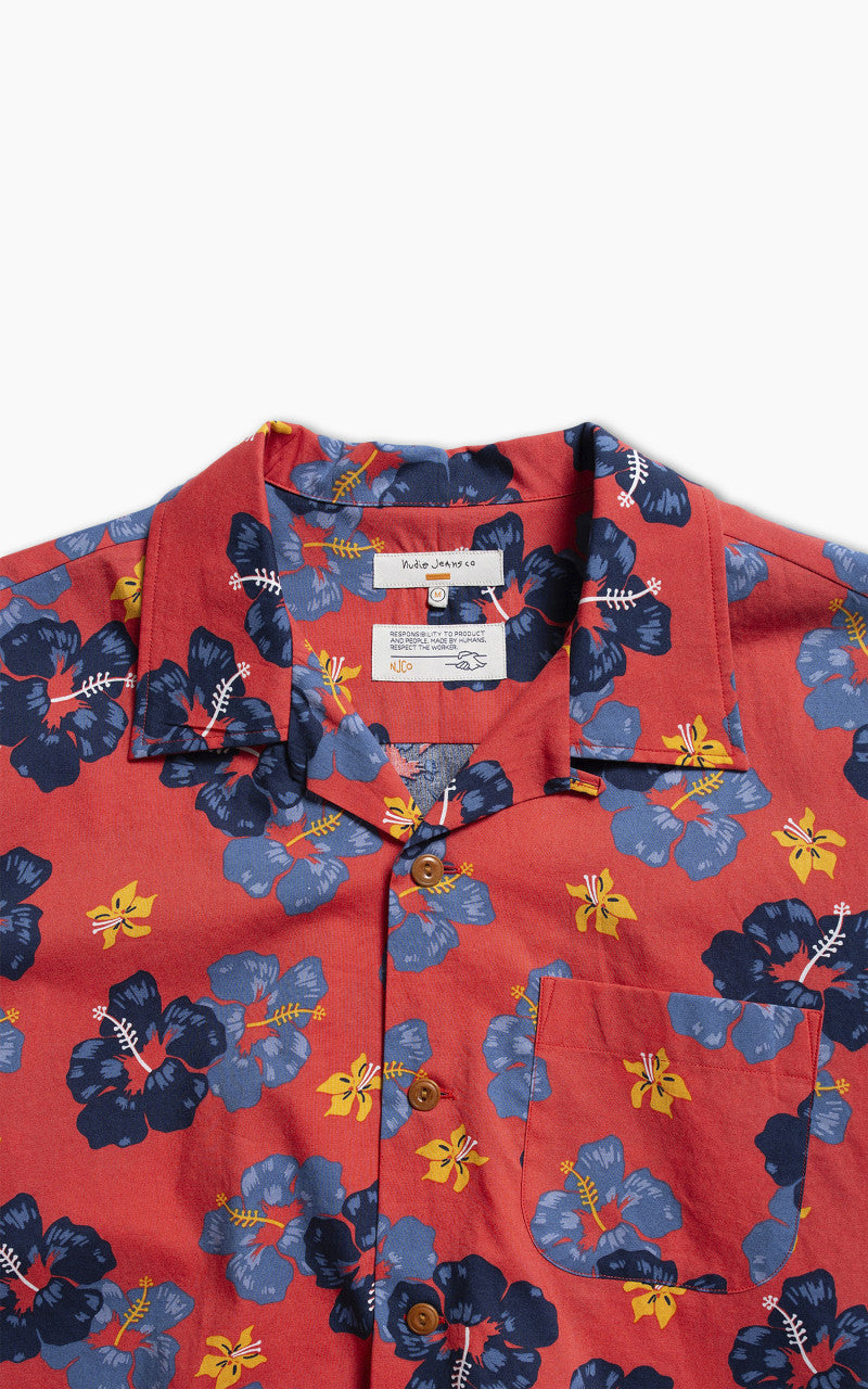 Nudie Jeans Arthur Flower Hawaii Shirt Red