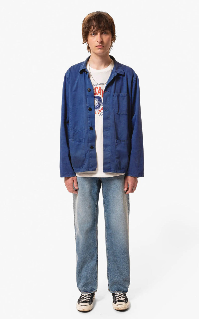 Nudie Jeans Buddy Herringbone Chore Jacket Blue
