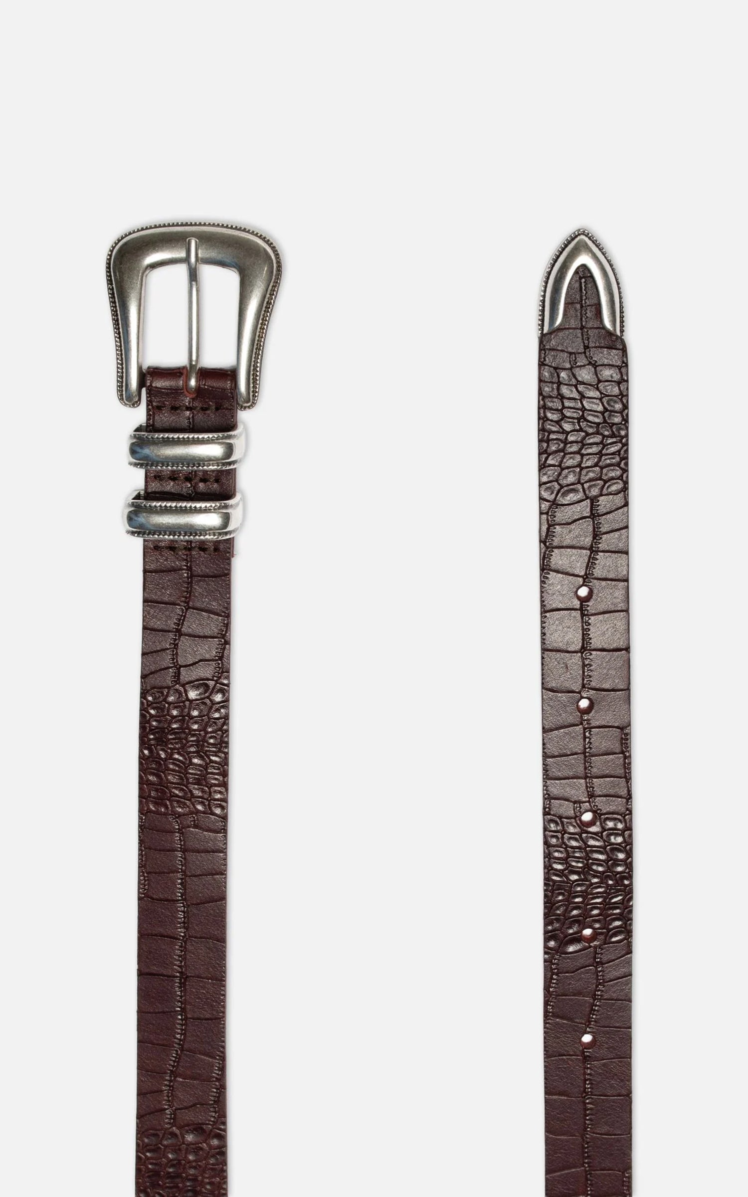 Nudie Jeans Western Faux Croco Silver Belt Burgundy