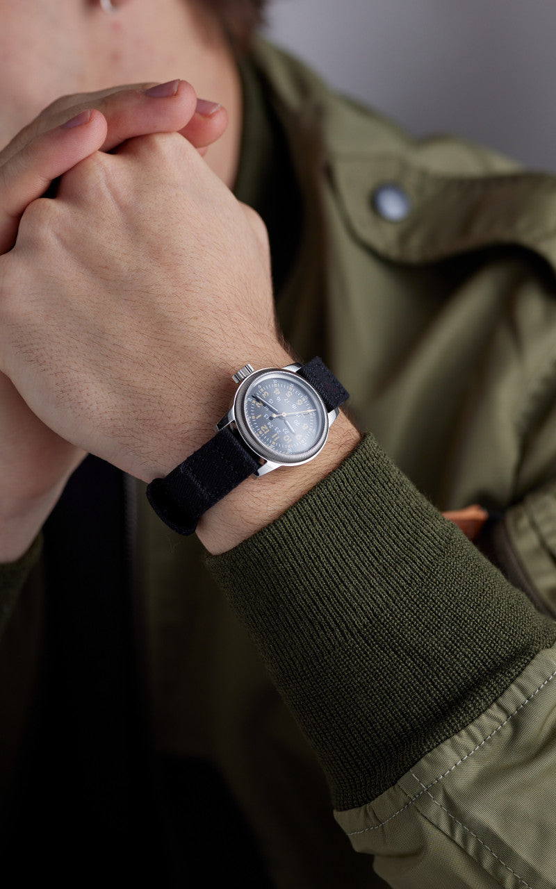 M.R.M.W. A-17 Vintage Military Watch Black Cotton Strap