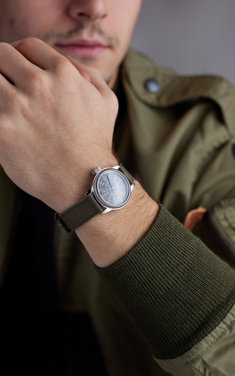M.R.M.W. A-17 Vintage Military Watch Green Cotton Strap
