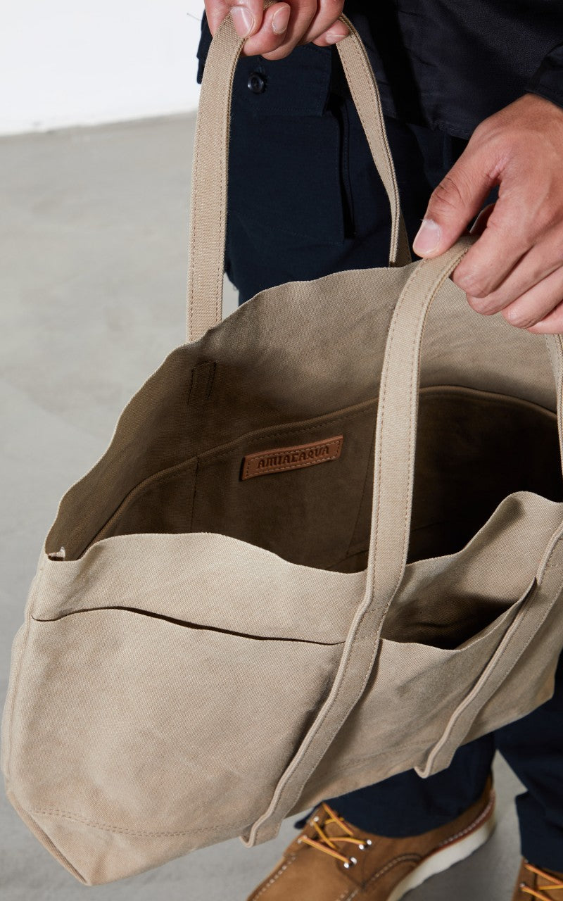 Amiacalva Washed A054 Canvas 6P Tote Bag M Beige