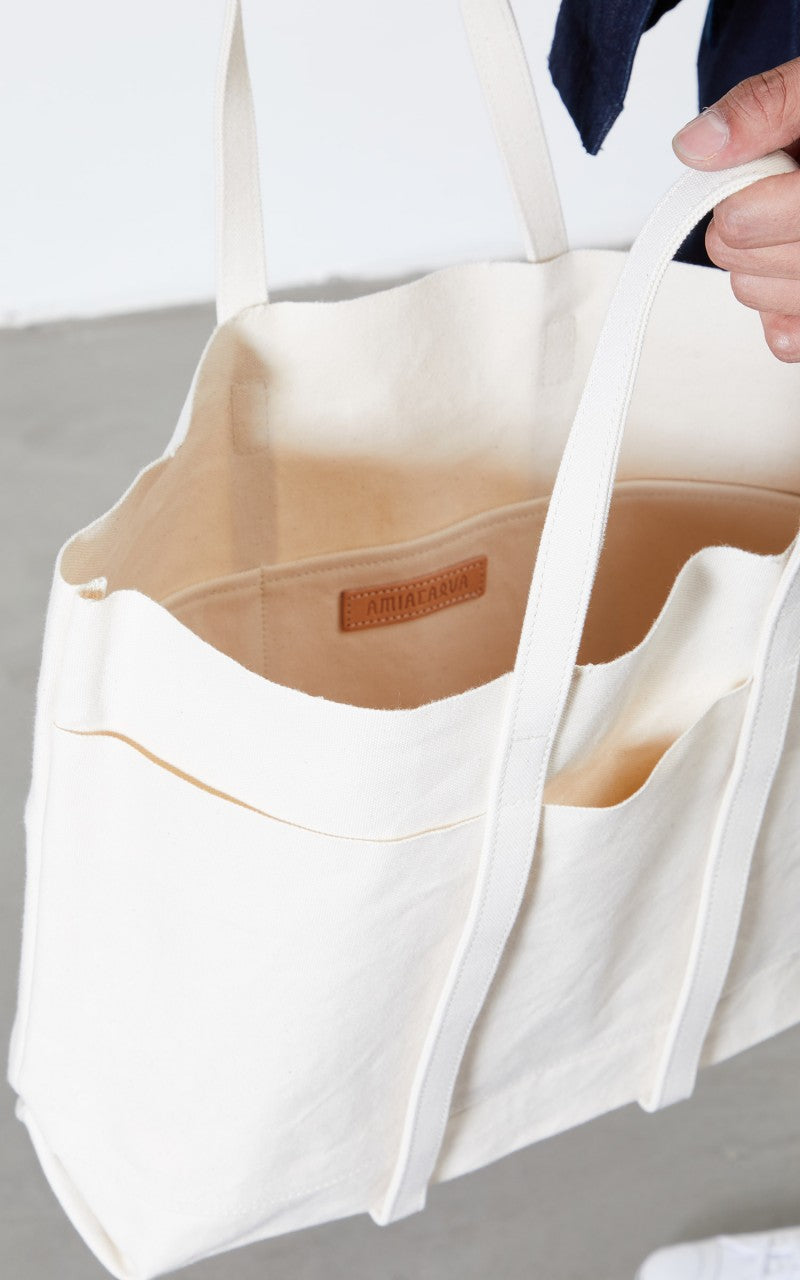 Amiacalva Washed A054 Canvas 6P Tote Bag M White
